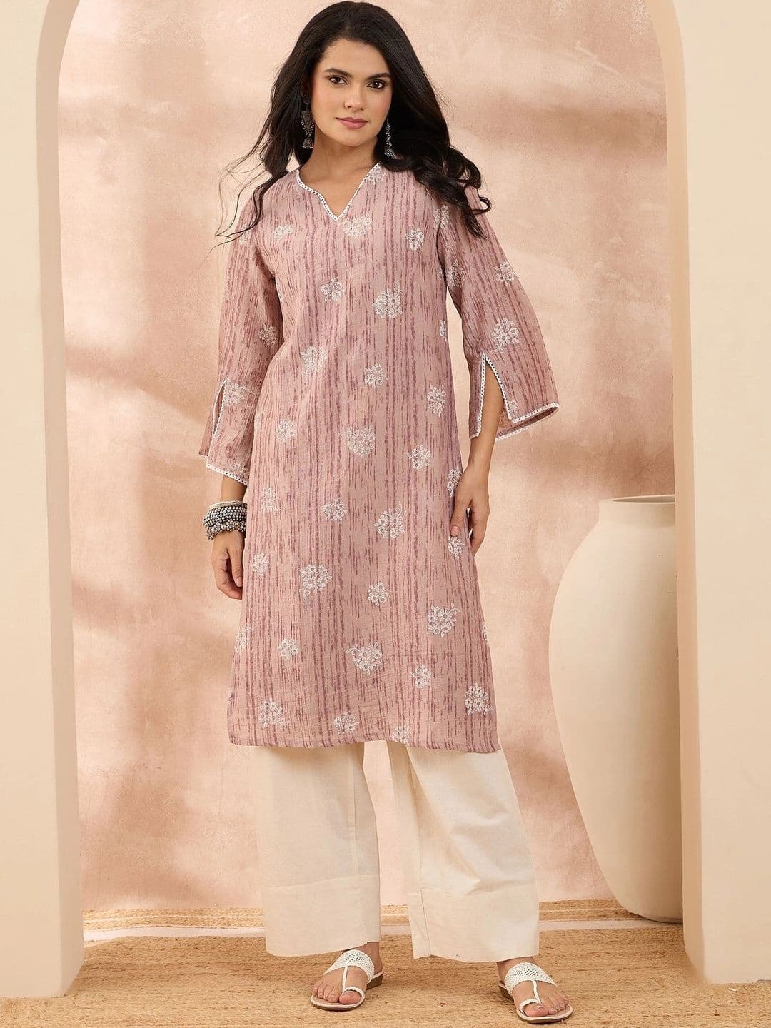 Anouk Women Ethnic Motifs Printed Regular Thread Work Kurta with Palazzos thumbnail 6