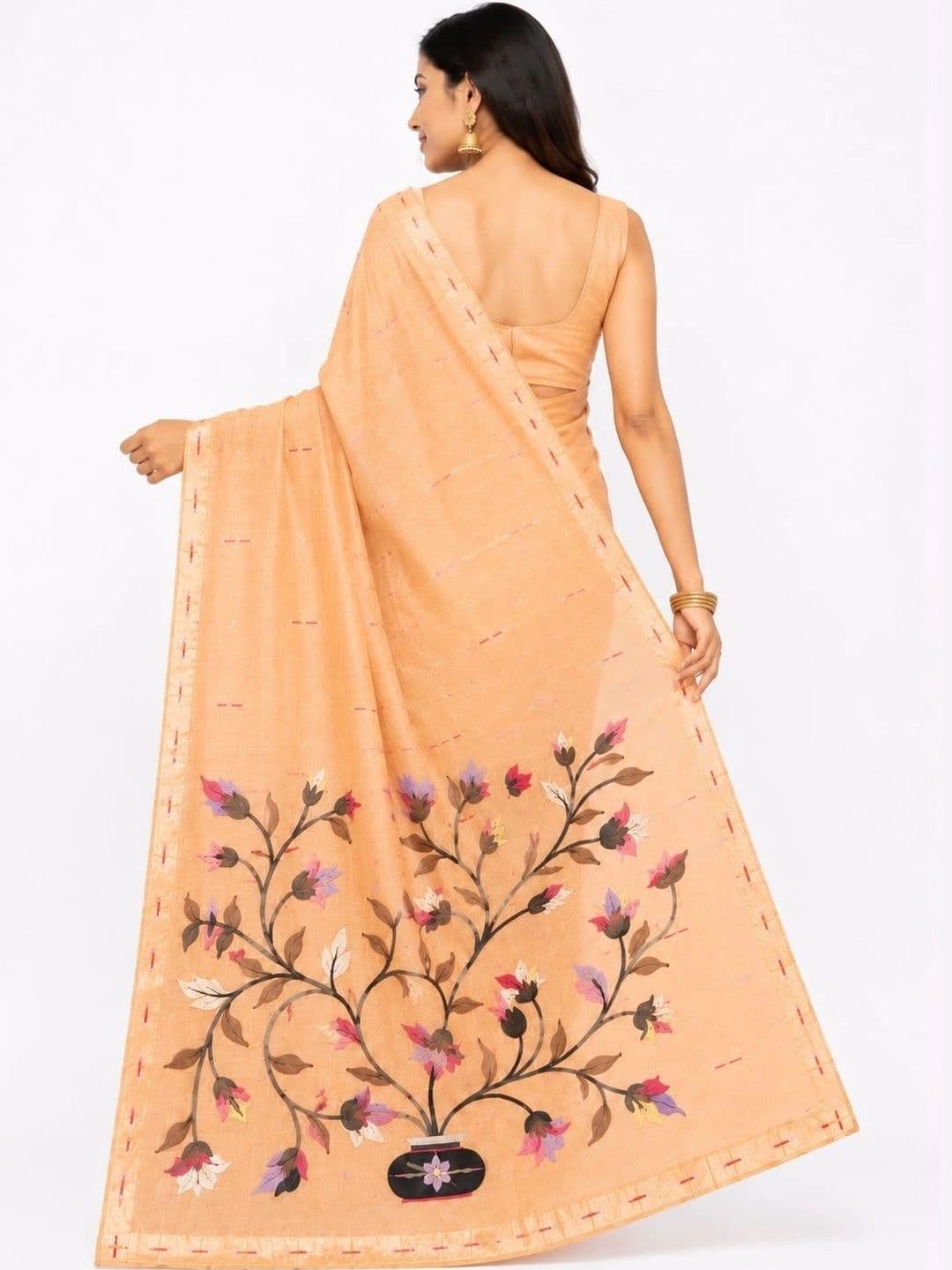 Sangria Floral Pure Linen Saree thumbnail 7