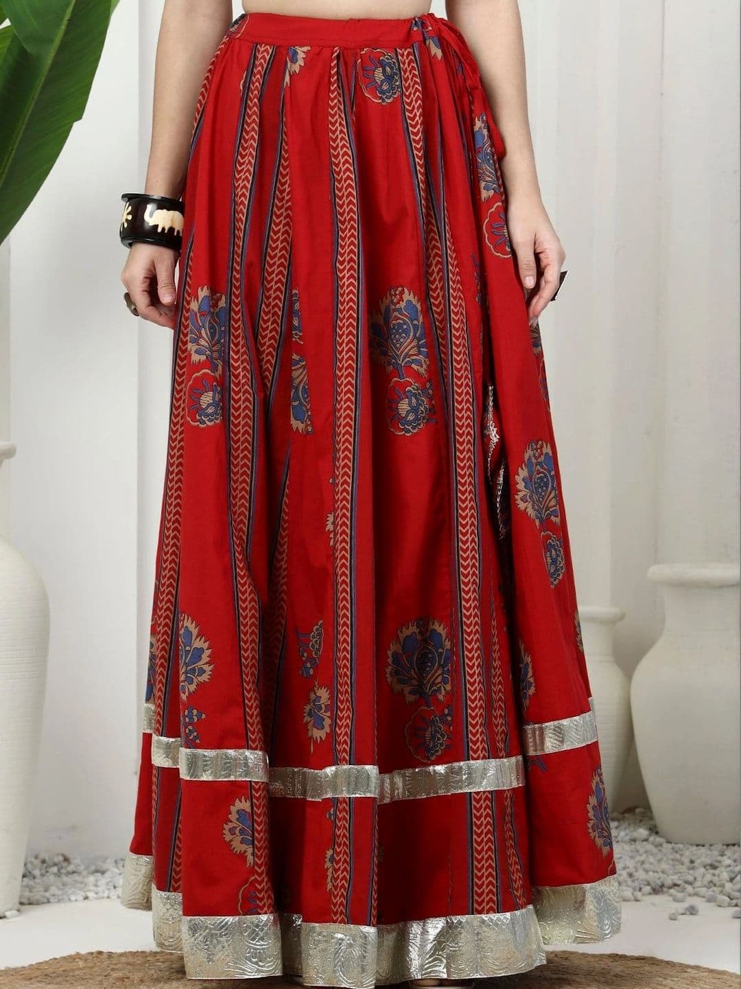 Sangria Women Cotton Floral Printed Maxi Flared Skirt - view 1