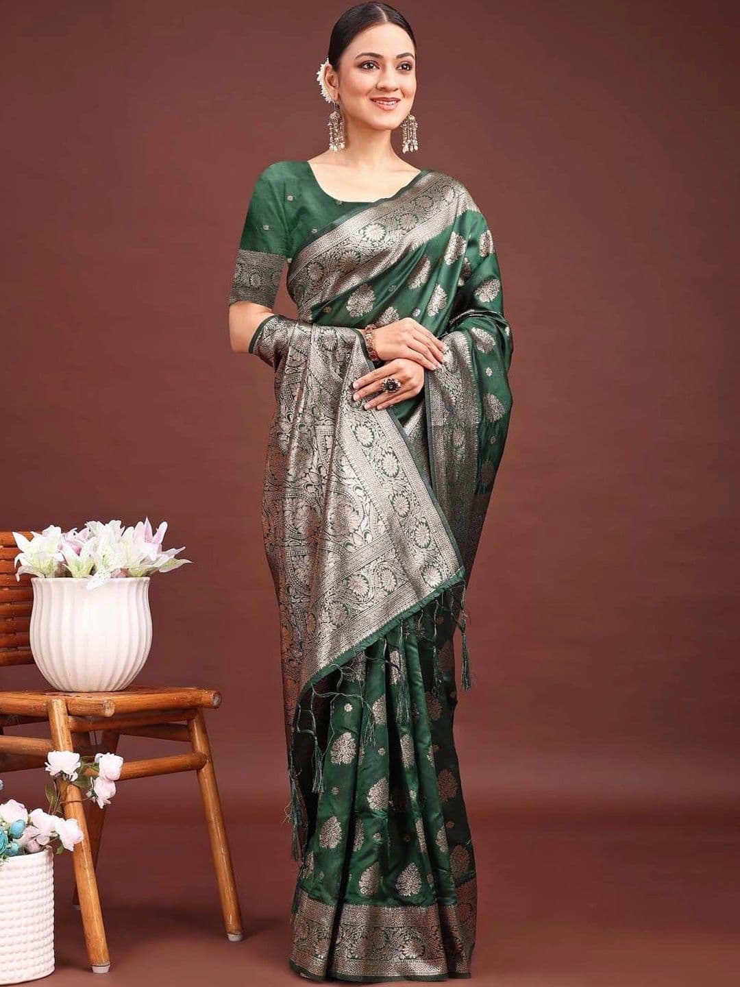 Mitera Woven Design Zari Silk Blend Banarasi Saree - view 1