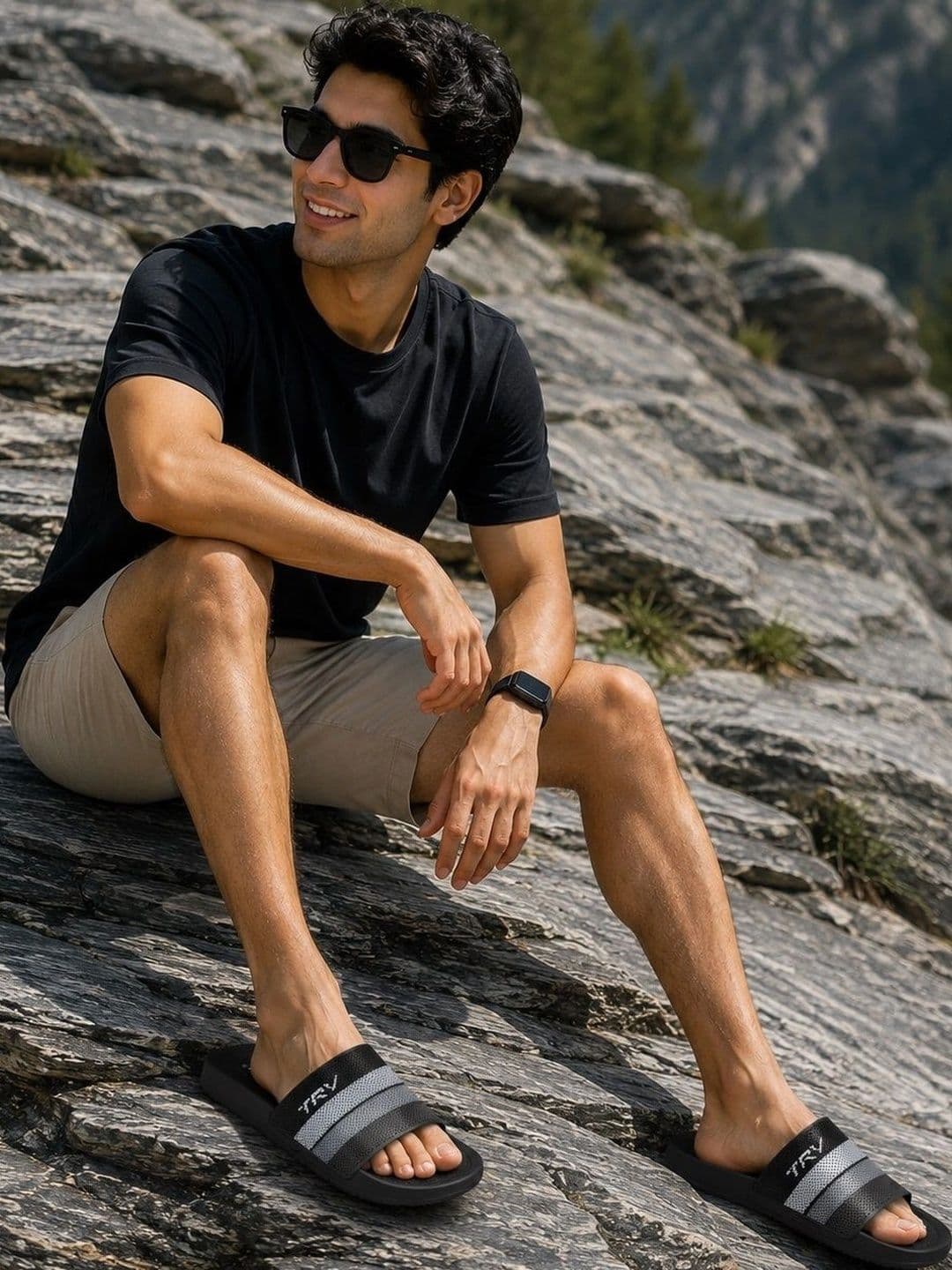 TRV Men Striped Sliders - view 1