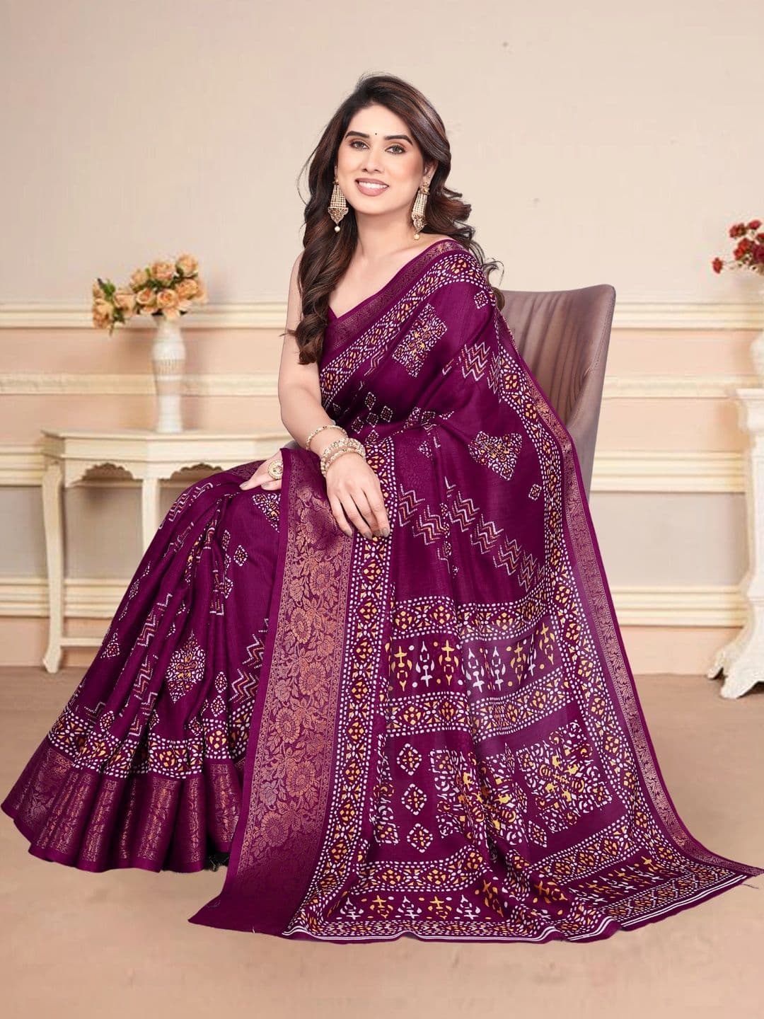 BOLOKA Batik Zari Poly Georgette Designer Saree thumbnail 3