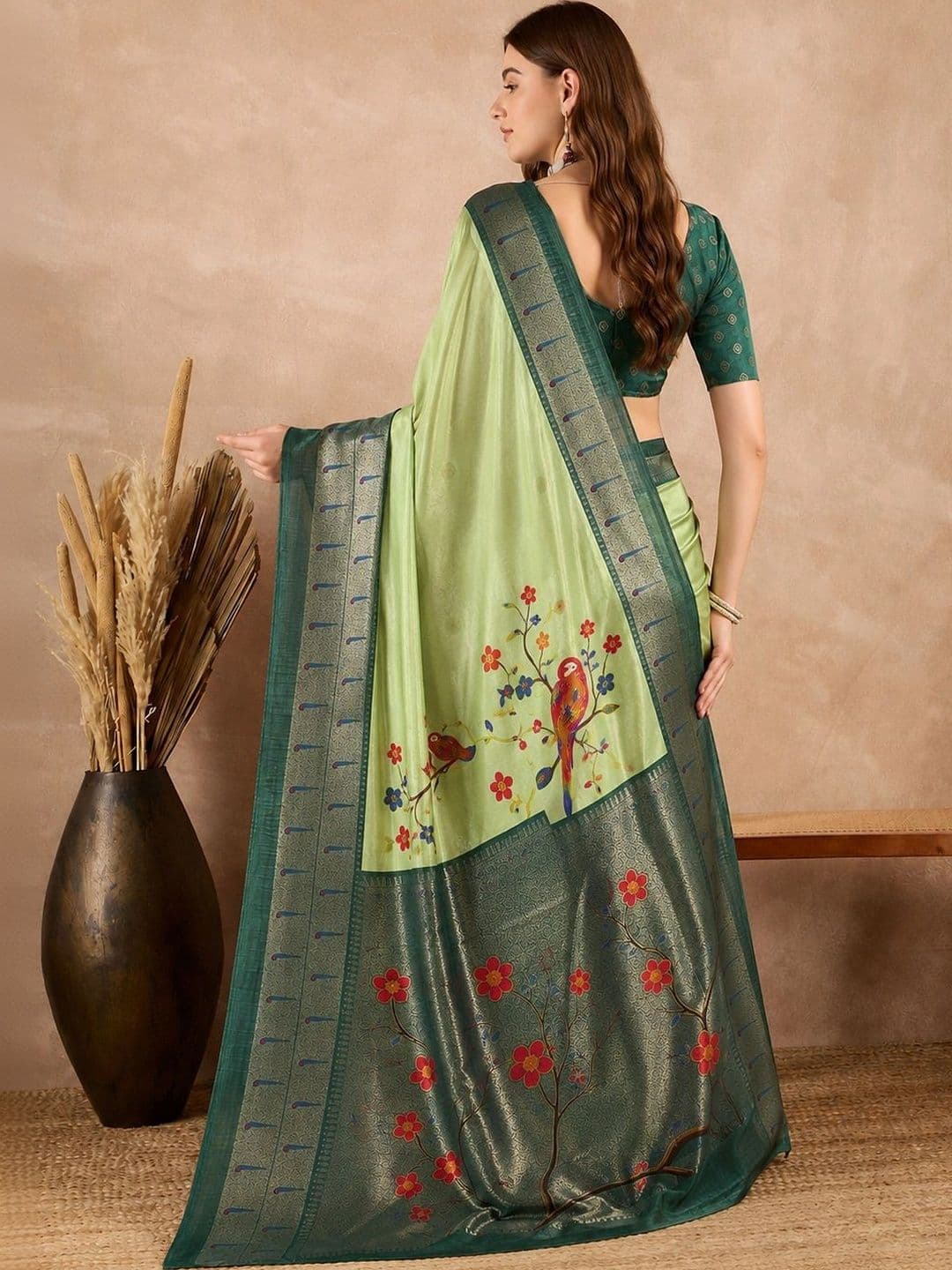 Sanwariya Silk Kalamkari Zari Silk Blend Chanderi Saree thumbnail 5