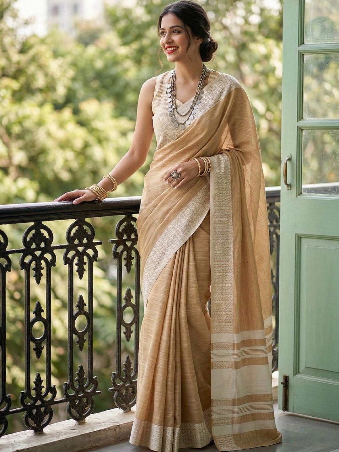 Mitera Woven Design Linen Saree - view 1