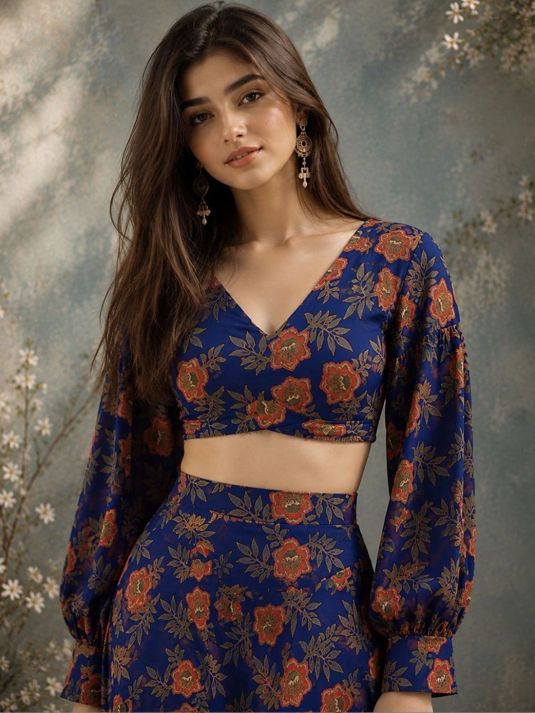indo street Women Floral Printed Top with Skirt thumbnail 4