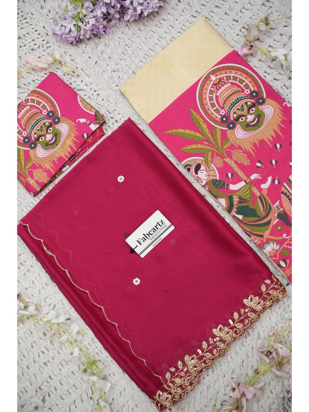 Fabcartz Sequinned Printed Silk Unstitched Lehenga & Blouse With Dupatta thumbnail 7