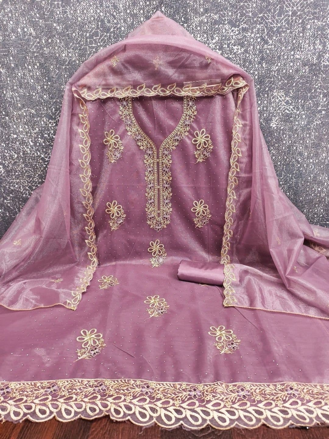 TAVAS Embroidered Organza Unstitched Dress Material thumbnail 2