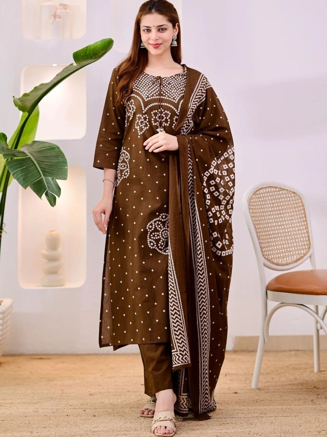 Sangria Women Ethnic Motifs Printed Regular Pure Cotton Kurta with Trousers & With Dupatta - view 1