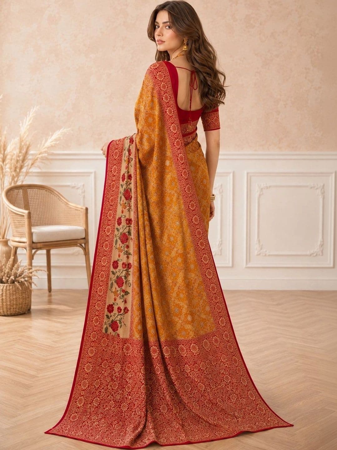 all about you Floral Zari Silk Cotton Fusion Saree thumbnail 6