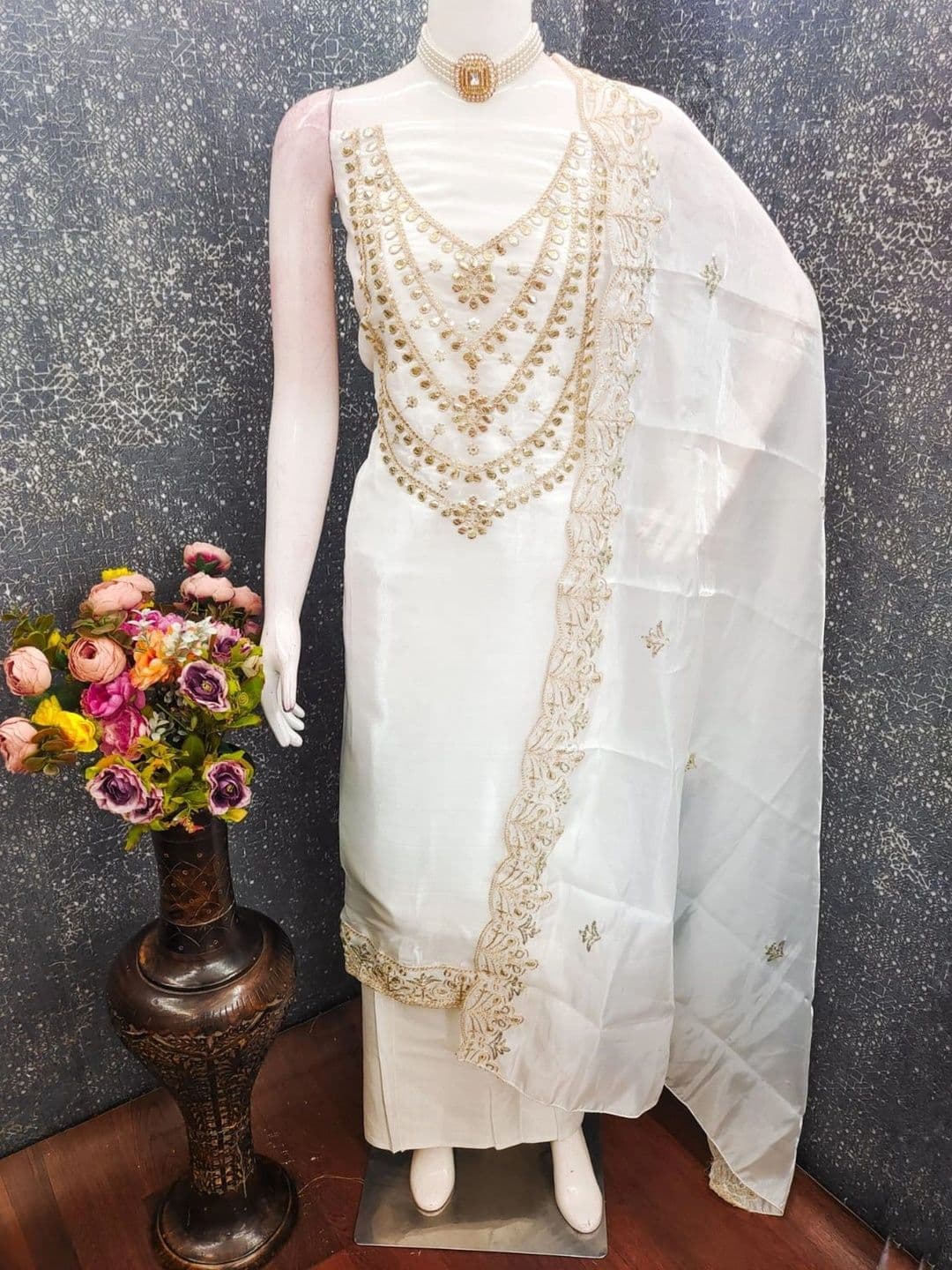 TAVAS Embellished Pure Silk Unstitched Dress Material thumbnail 5