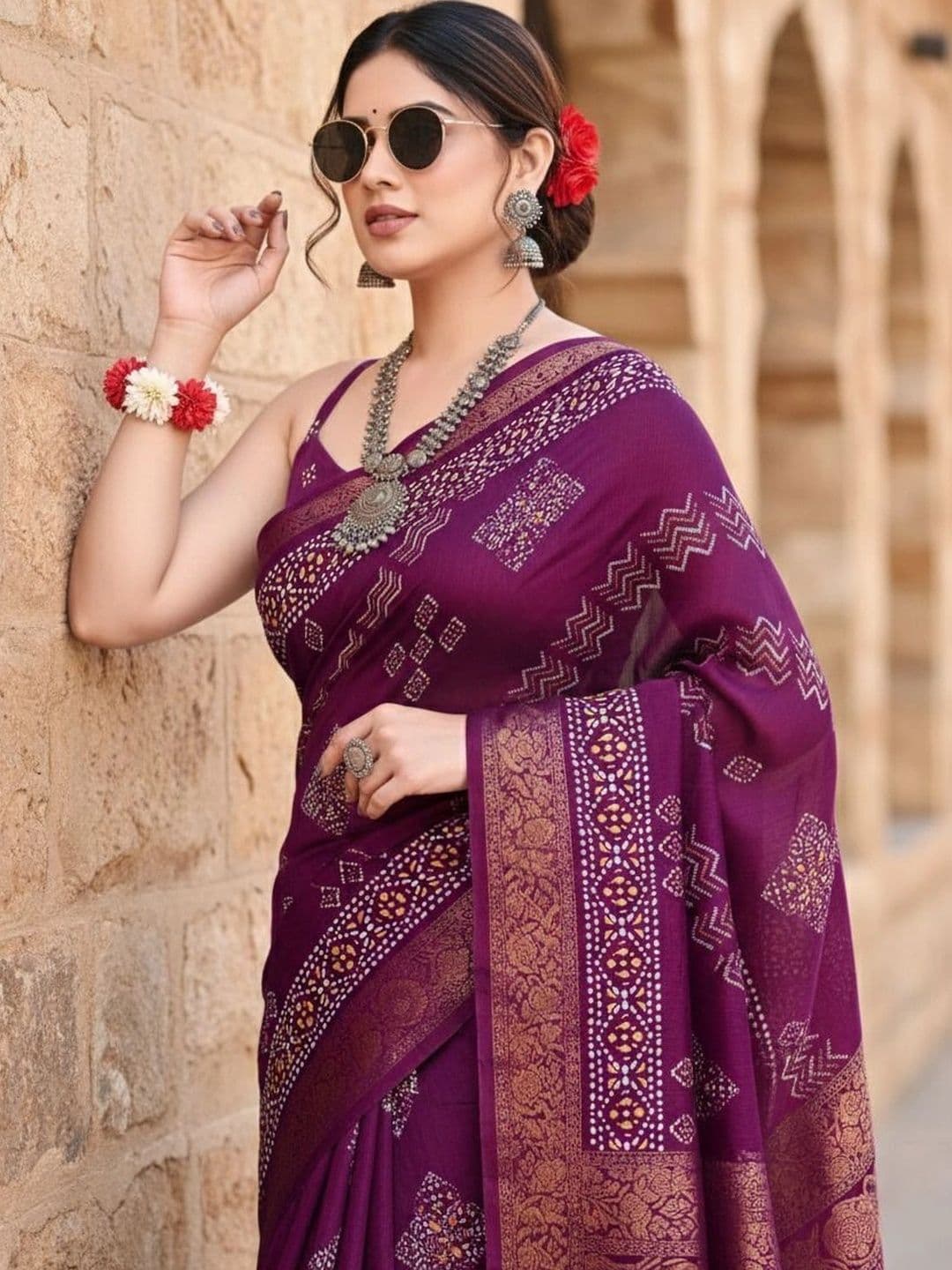BOLOKA Bandhani Zari Art Silk Designer Bandhani Saree thumbnail 5