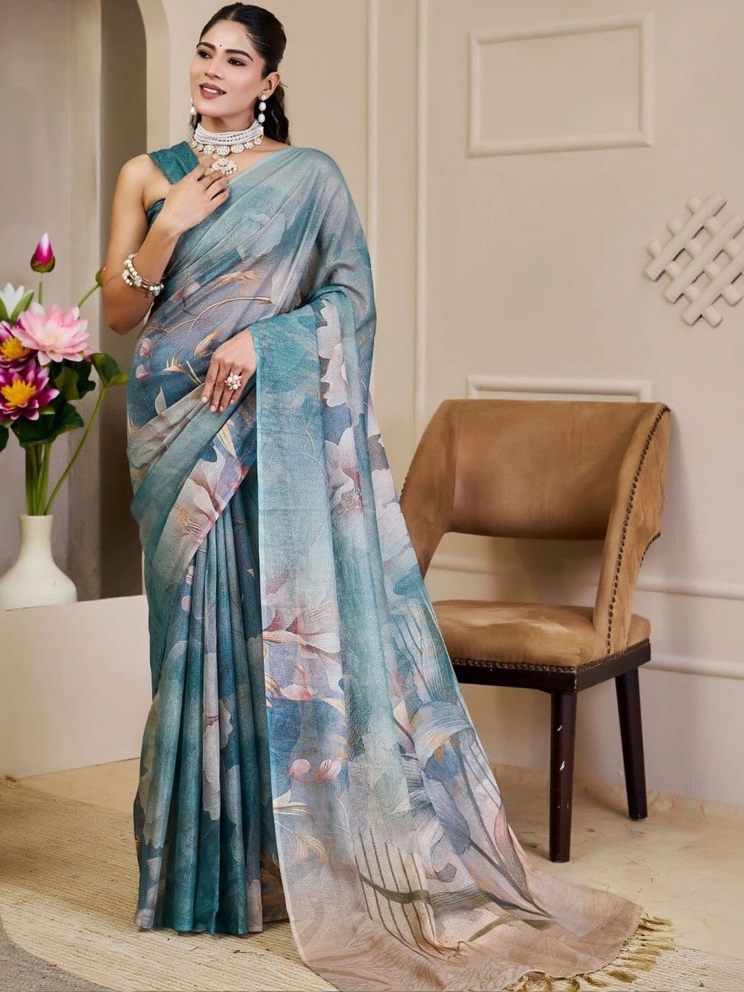 ZAMUNA Floral Tissue Designer Bhagalpuri Saree - view 1