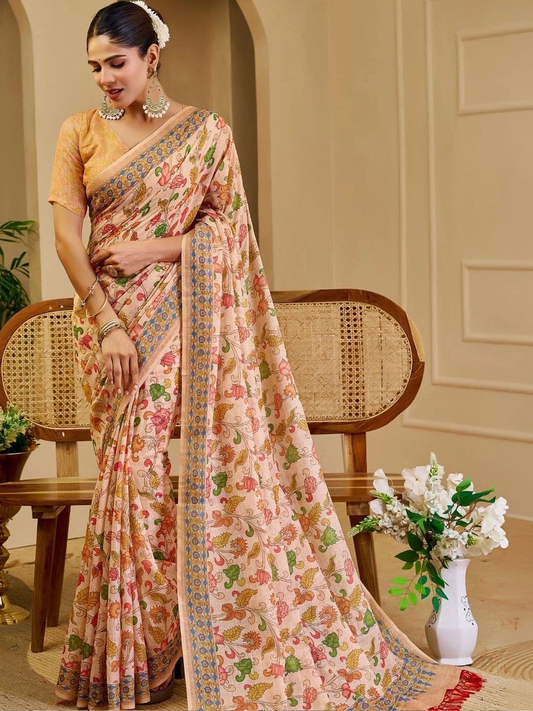 ZAMUNA Floral Tissue Designer Bhagalpuri Saree thumbnail 5
