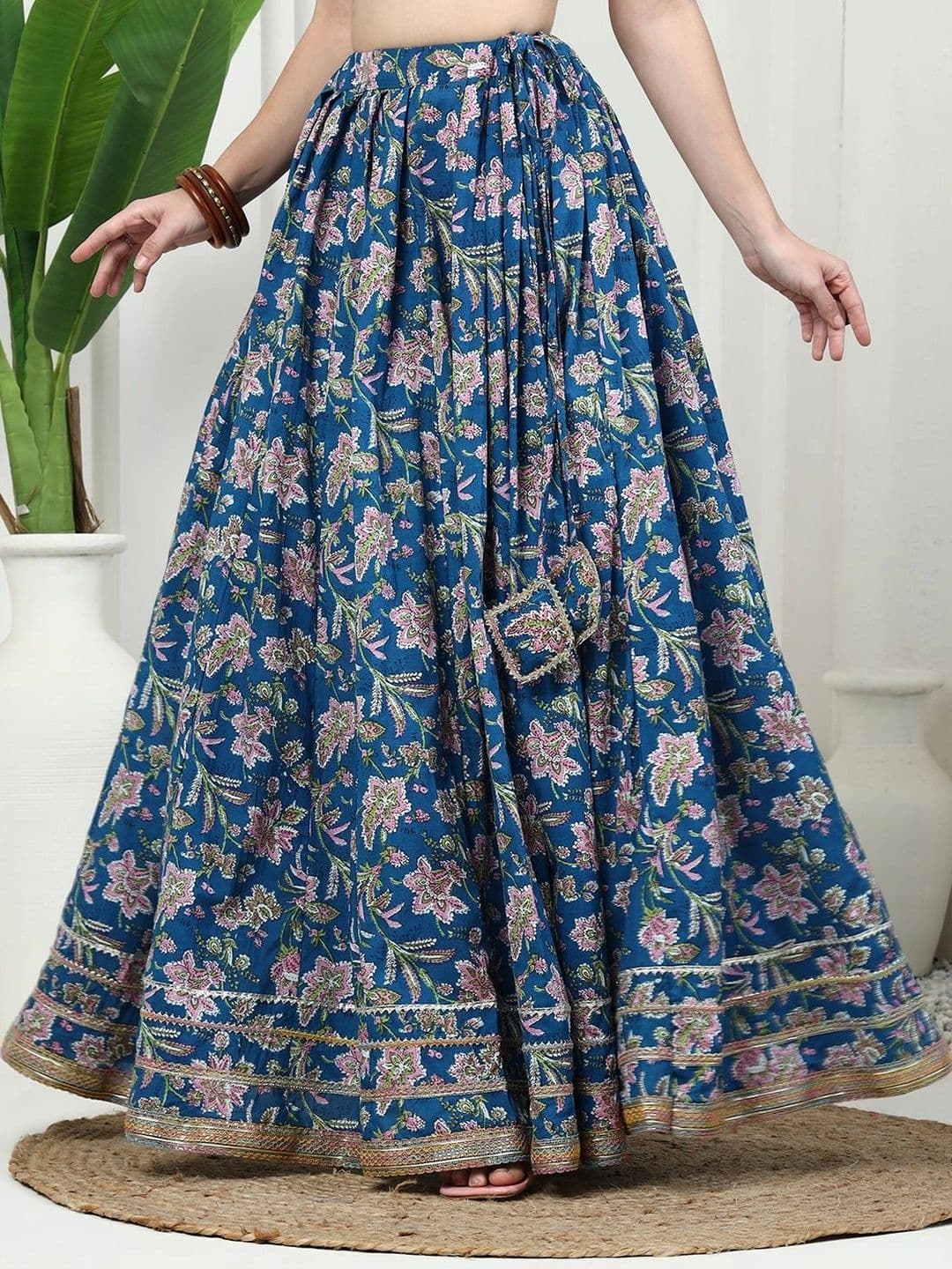 Sangria Women Cotton Cambric Floral Maxi Flared Skirt thumbnail 3