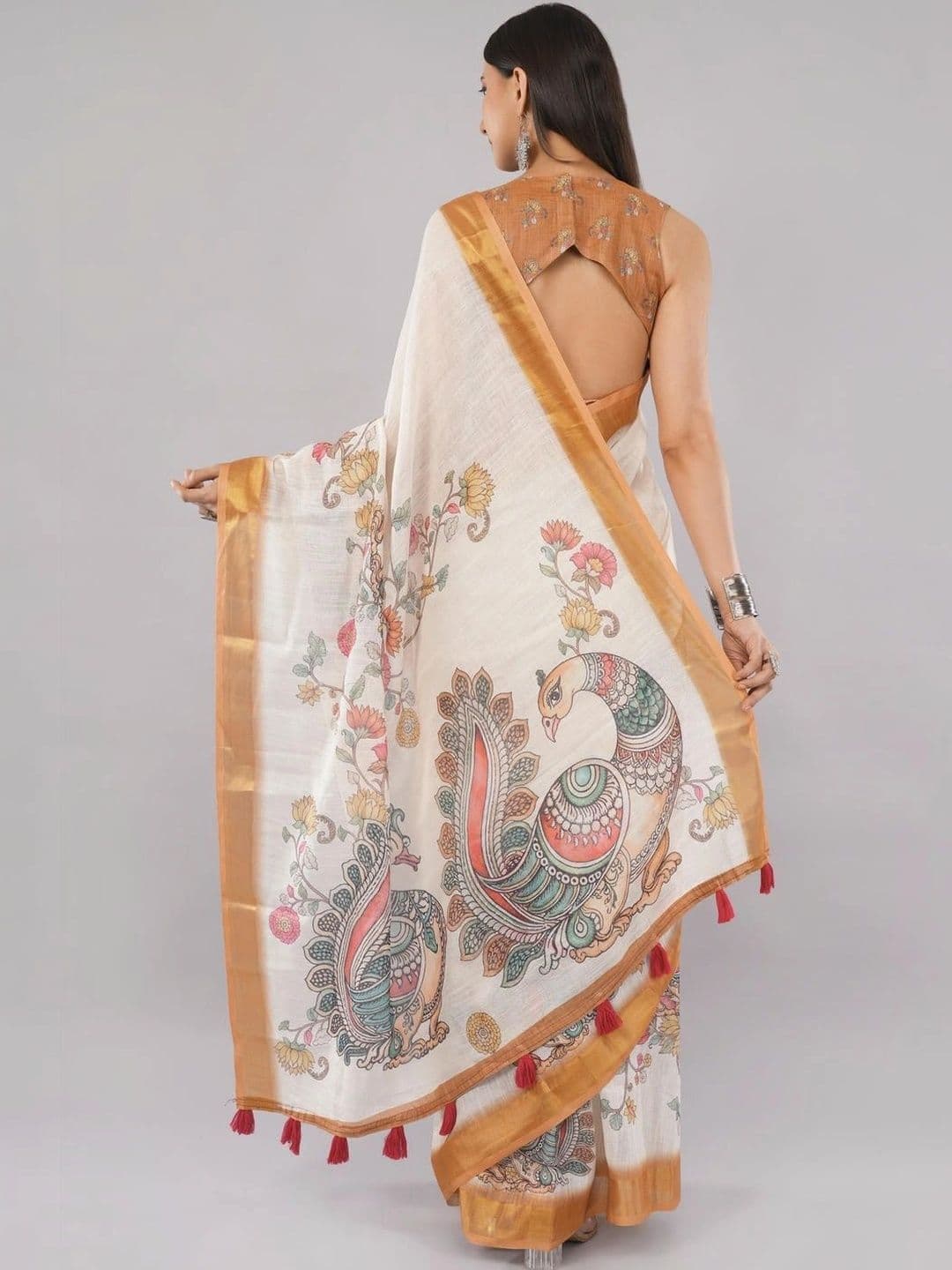 SAMANTHA Women Floral Printed Linen Blend Belted Saree thumbnail 7