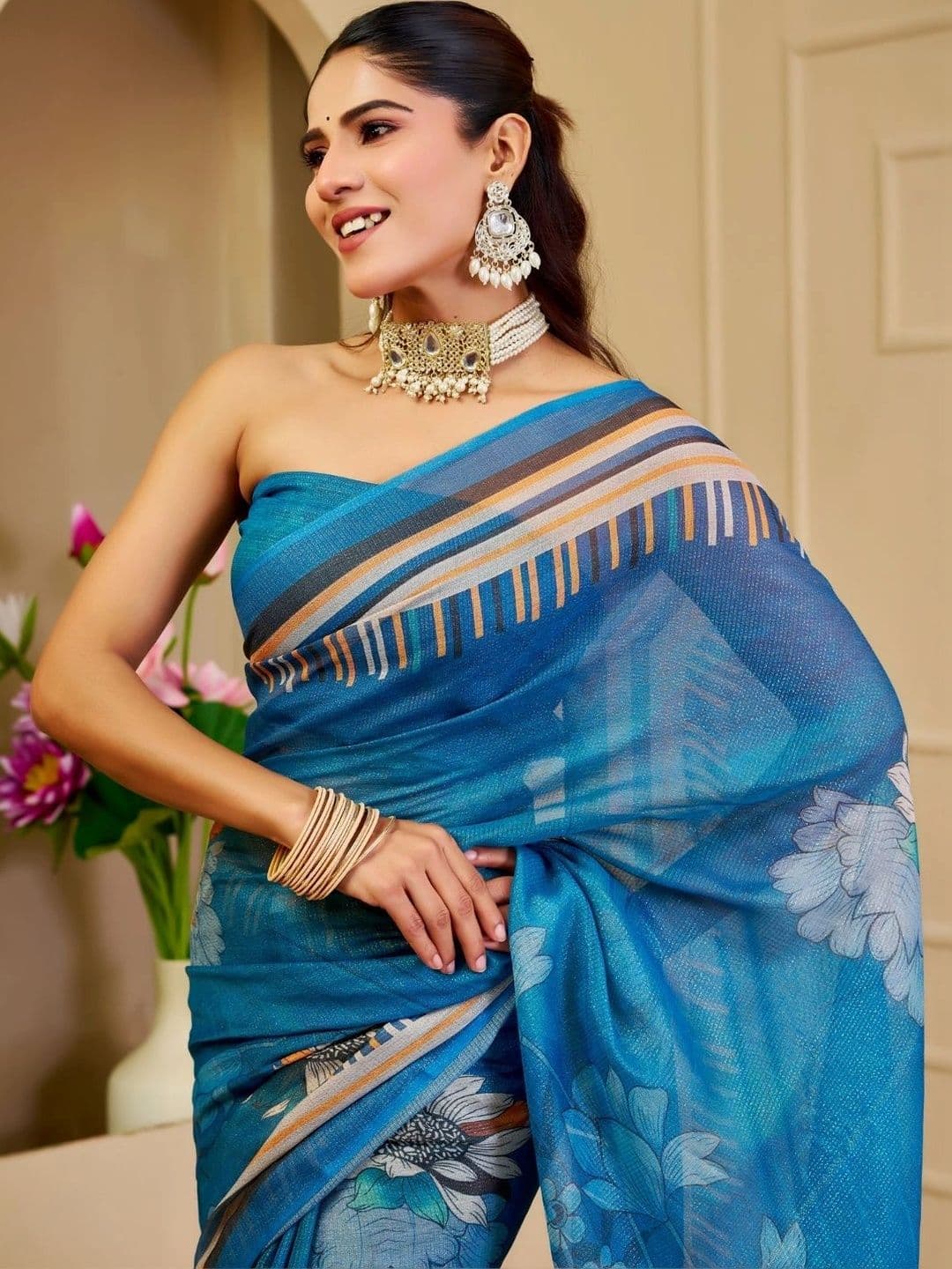 ZAMUNA Floral Tissue Designer Bhagalpuri Saree thumbnail 4