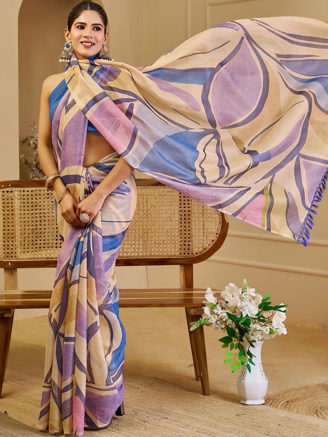 ZAMUNA Tissue Designer Bhagalpuri Saree thumbnail 3