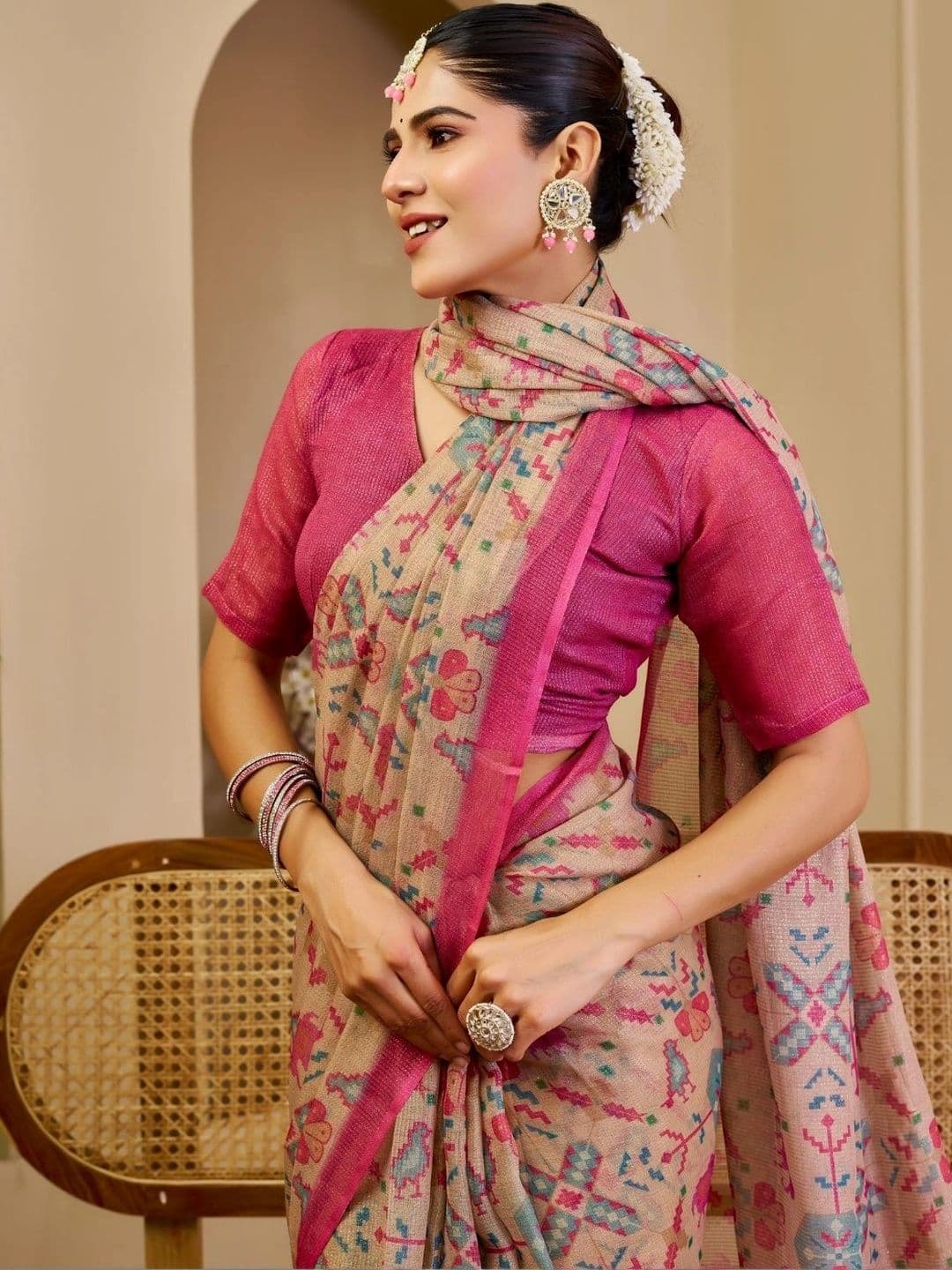 ZAMUNA Floral Tissue Designer Bhagalpuri Saree thumbnail 6