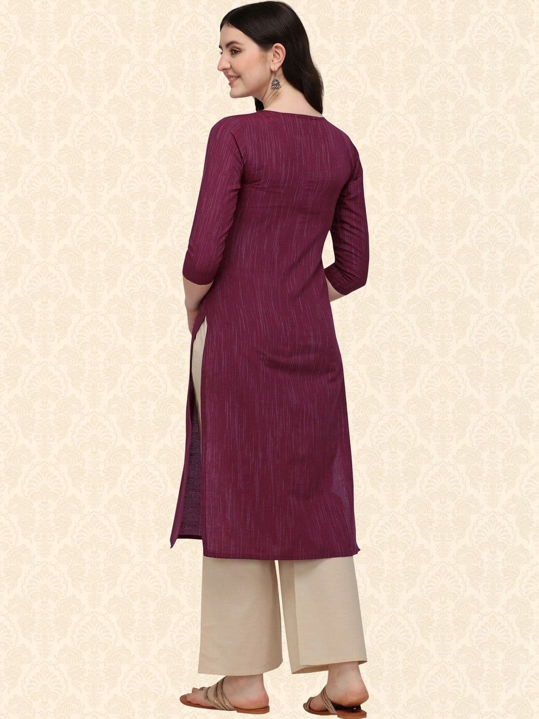 Anouk X fwd Women Wine Cotton Blend Woven Kurta thumbnail 3