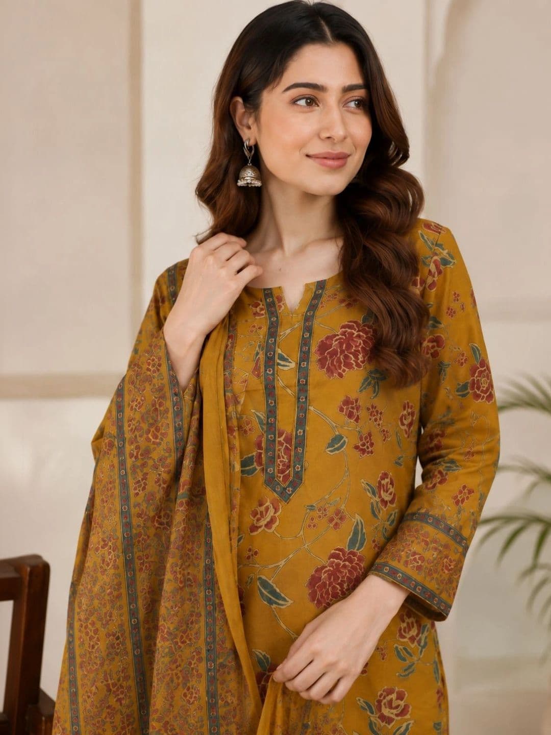 Sangria Women Floral Printed Regular Pure Cotton Kurta with Palazzos & With Dupatta thumbnail 5