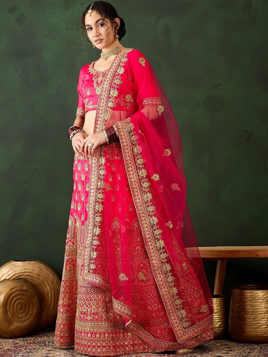Anouk Rustic Embroidered Semi-Stitched Lehenga & Unstitched Blouse With Dupatta thumbnail 3