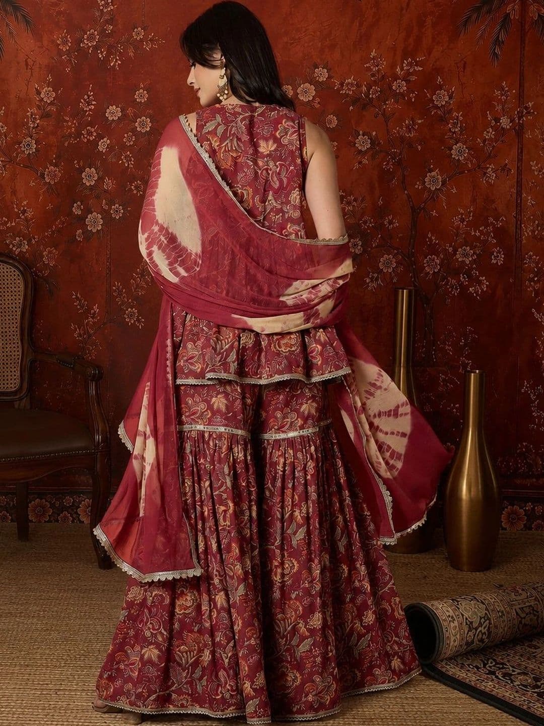 Sangria Women Printed Empire Gotta Patti Kurta with Sharara & With Dupatta thumbnail 7