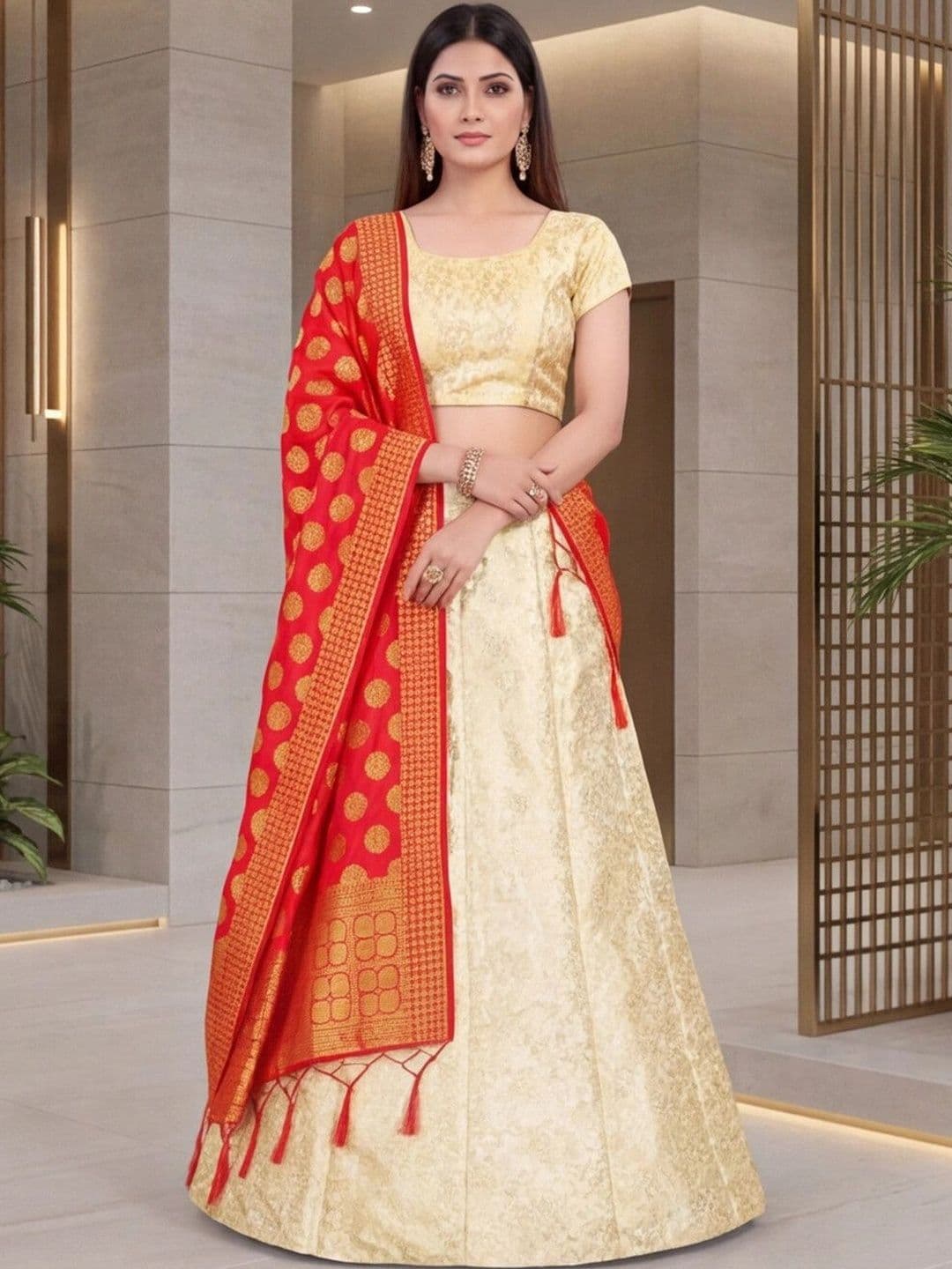 Anouk Rustic Anouk Women  Rustic Semi-Stitched Lehenga & Unstitched Blouse With Dupatta thumbnail 4
