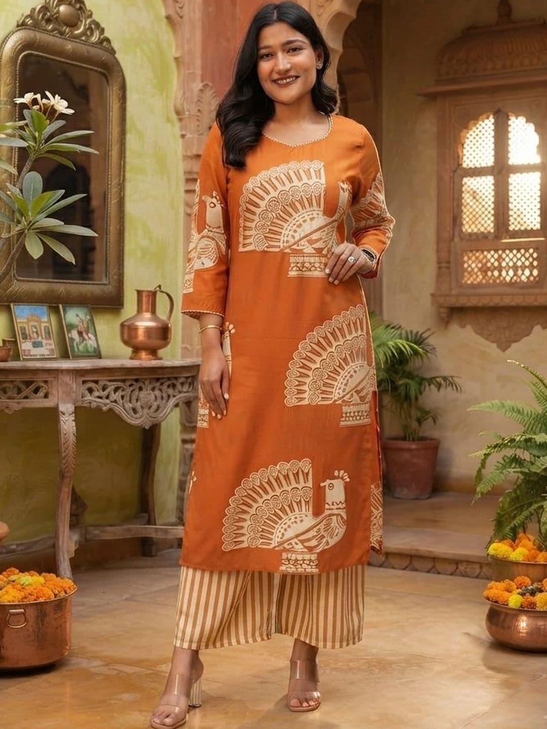 KOTHOTYA Women Ethnic Motifs Printed Regular Pure Cotton Kurta with Palazzos thumbnail 7