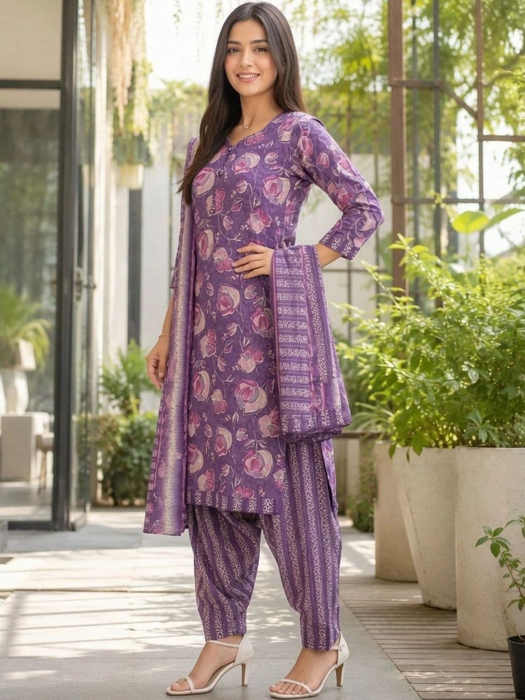 Rajnandini Women Floral Printed Regular Kurta with Patiala & With Dupatta thumbnail 3