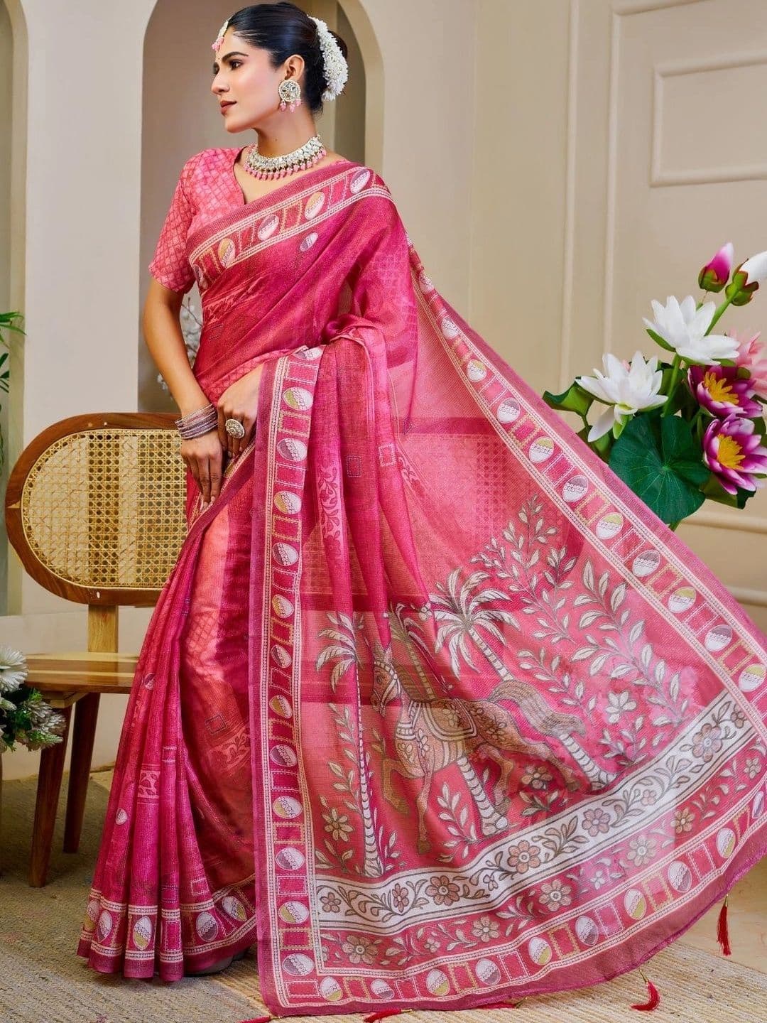 ZAMUNA Floral Tissue Designer Bhagalpuri Saree thumbnail 5