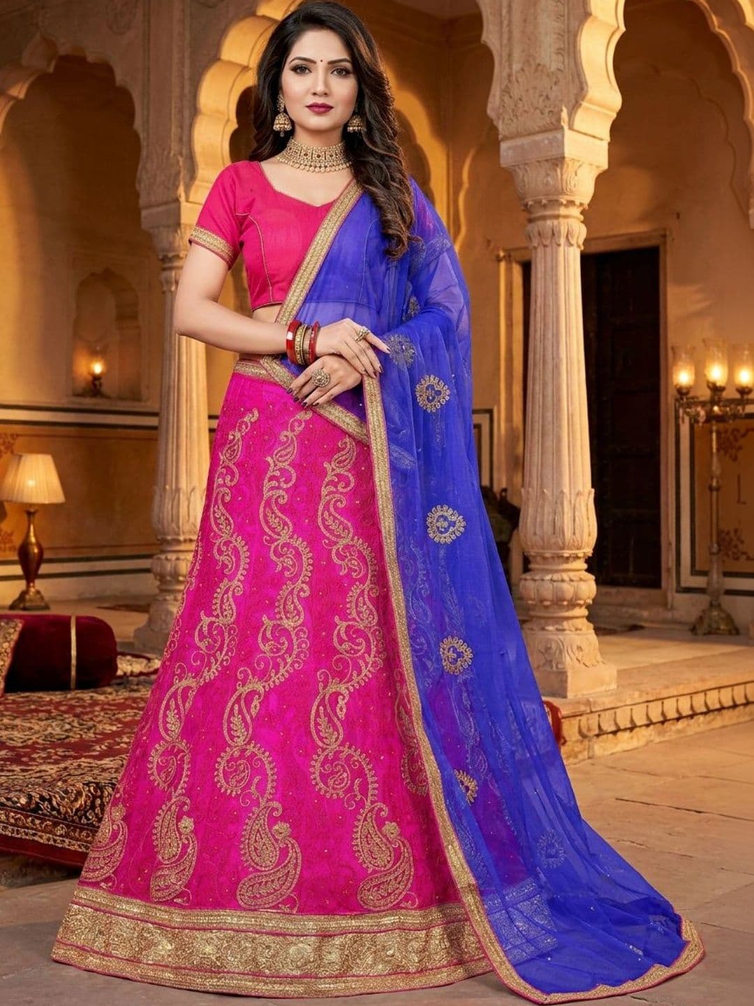 Anouk Rustic Embroidered Semi-Stitched Lehenga & Unstitched Blouse With Dupatta - view 1