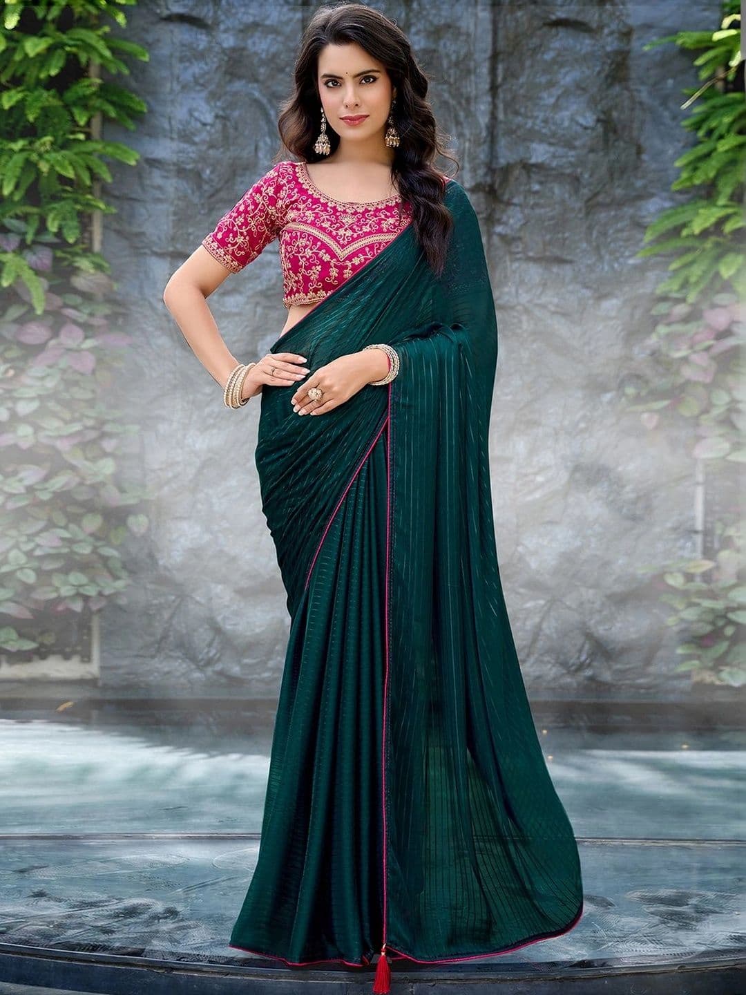 SANISA Striped Embroidered Pure Georgette Saree - view 1