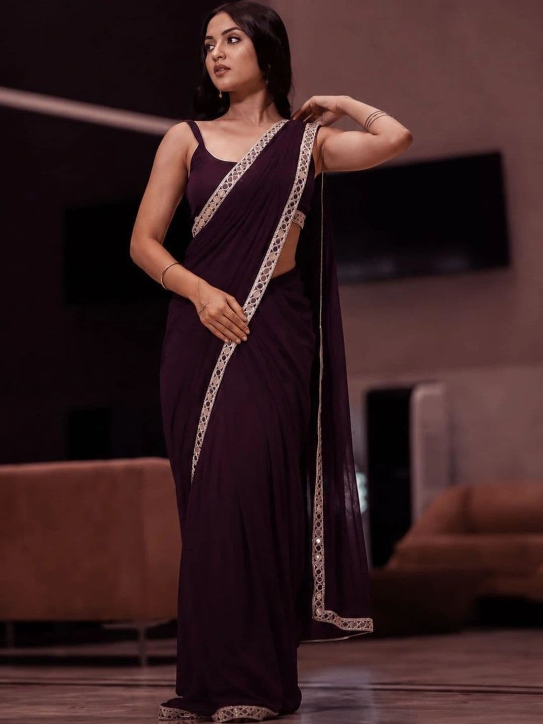 TAGALE Poly Georgette Chanderi Saree thumbnail 3