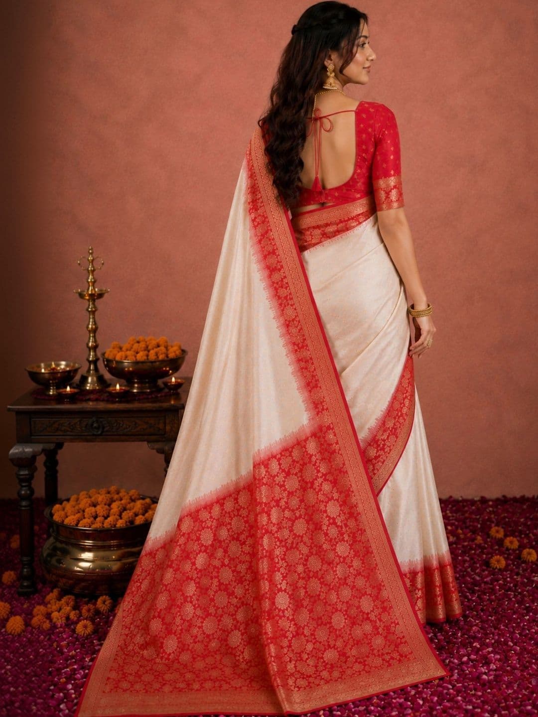 all about you Floral Zari Silk Blend Banarasi Saree thumbnail 6