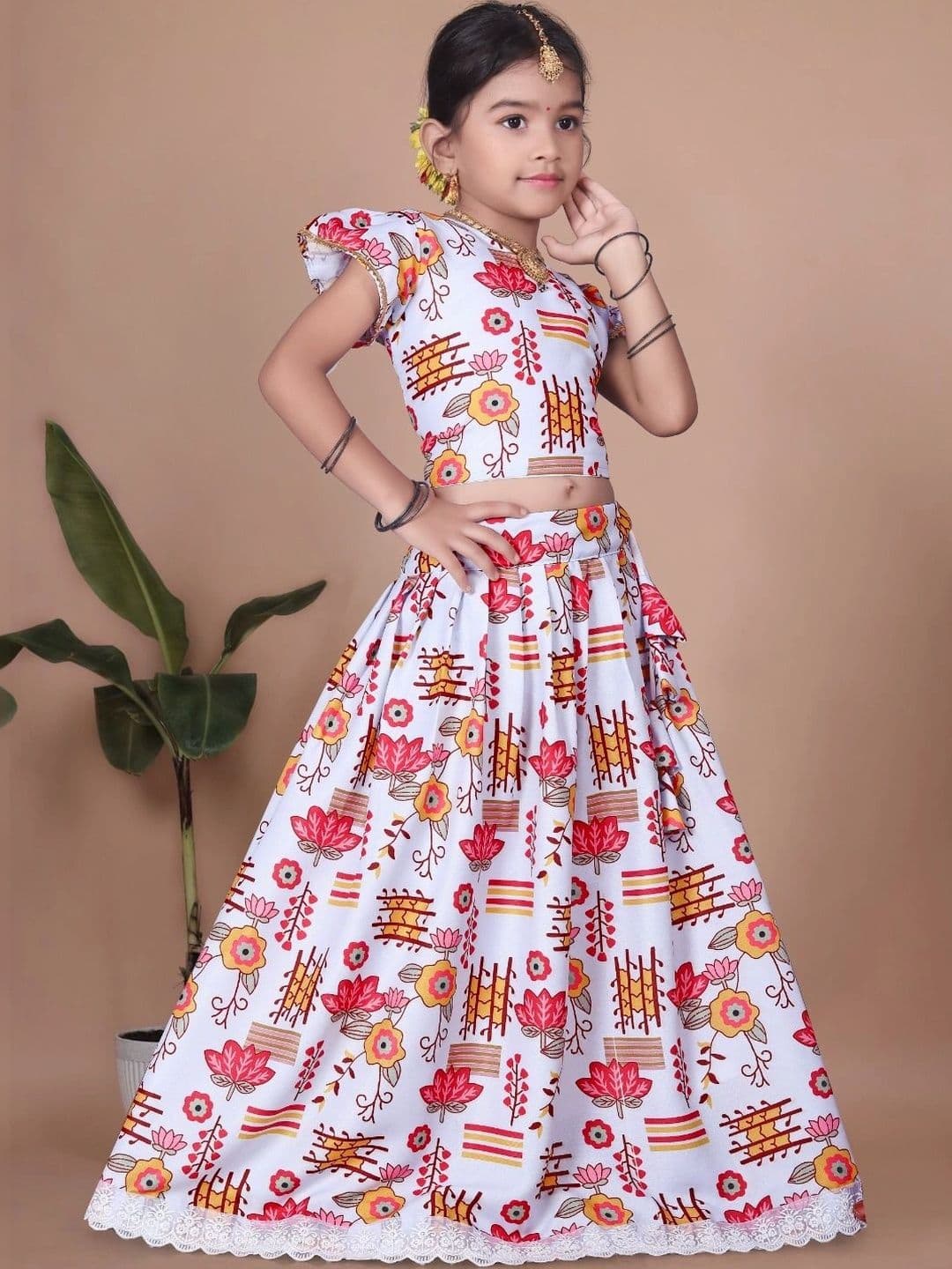 Tiny Twirls Girls Printed Ready to Wear Lehenga & thumbnail 4