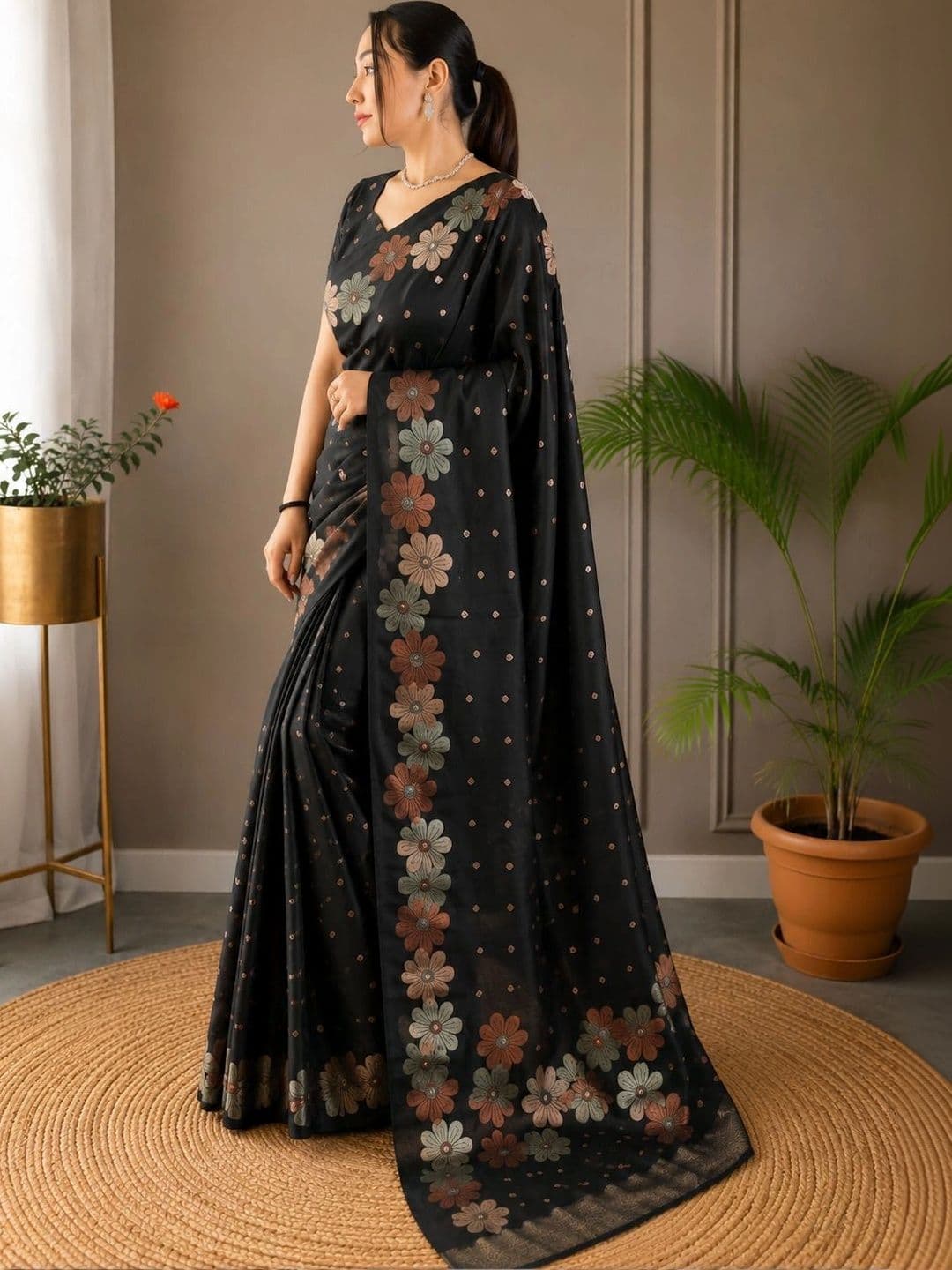 Amar fashion Floral Silk Cotton Designer Banarasi Saree thumbnail 2