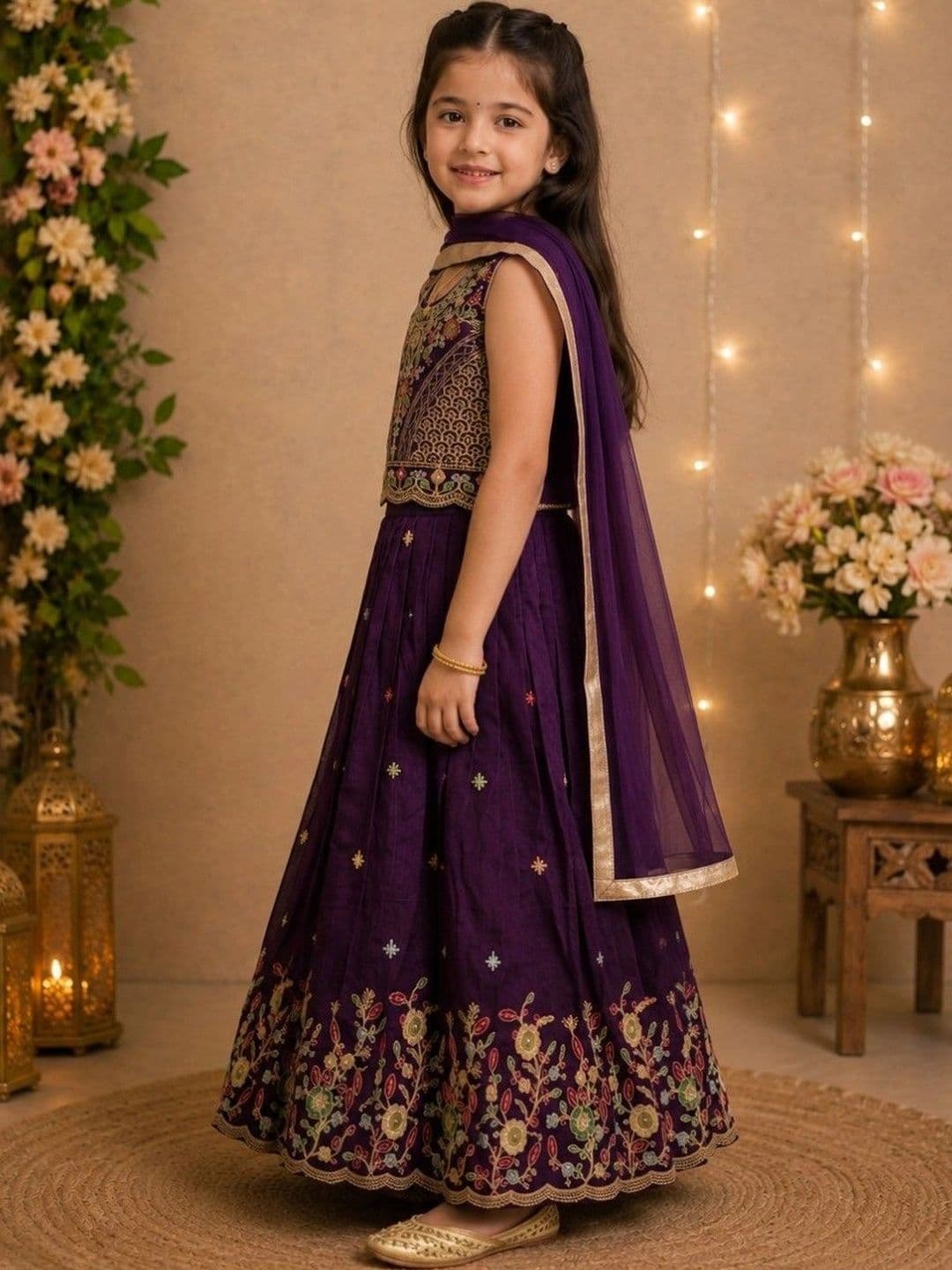Tiny Kingdom Girls Embroidered Thread Work Ready to Wear Lehenga & Blouse With Dupatta thumbnail 4