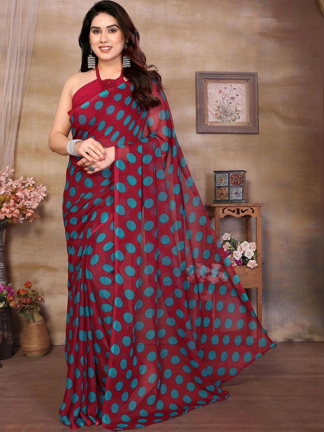 NIRVAAN Polka Dot Pure Georgette Saree thumbnail 3