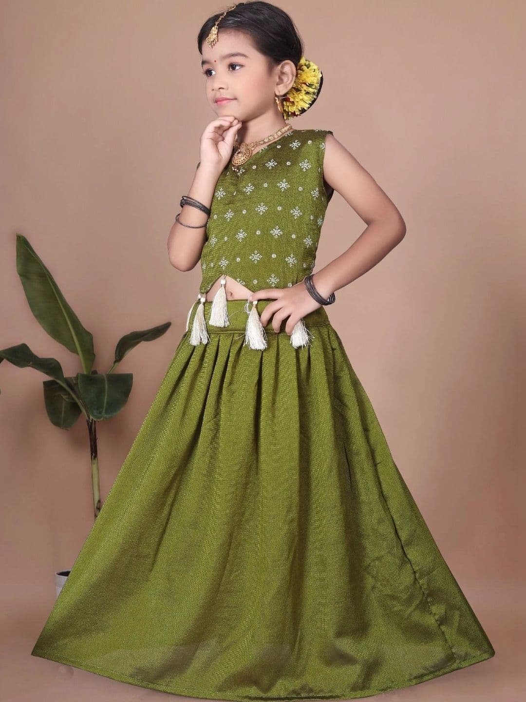 Tiny Twirls Girls Embellished Thread Work Ready to Wear Lehenga & thumbnail 2