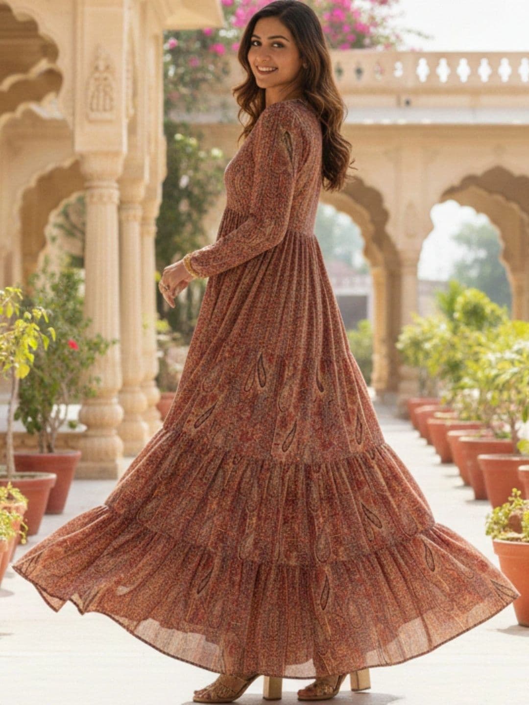 HERE&NOW Printed A-Line Flared Ethnic Dresses thumbnail 2