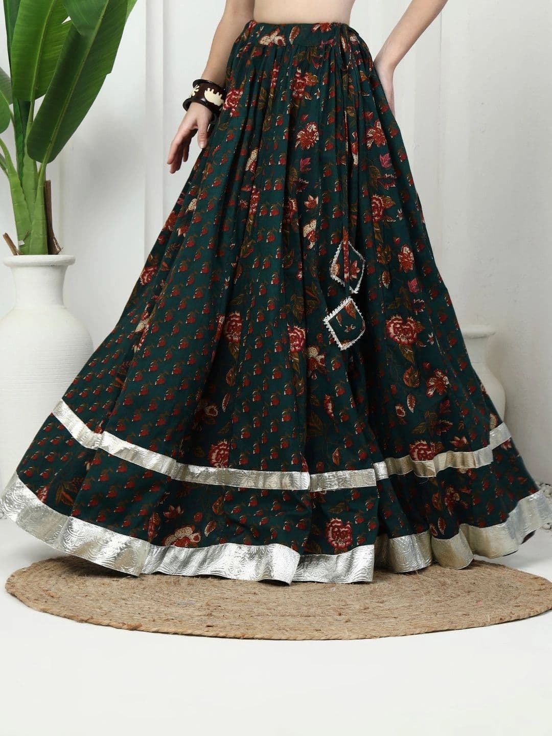 Sangria Women Cotton Cambric Floral Maxi Flared Skirt thumbnail 2