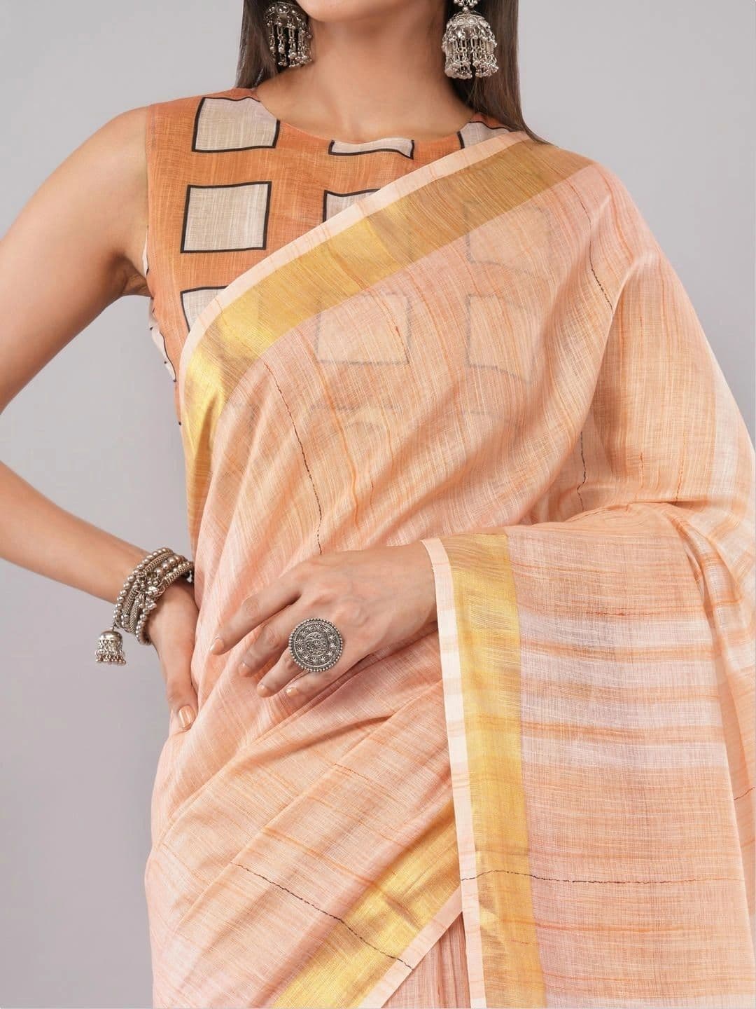SAMANTHA Striped Linen Blend Saree thumbnail 2