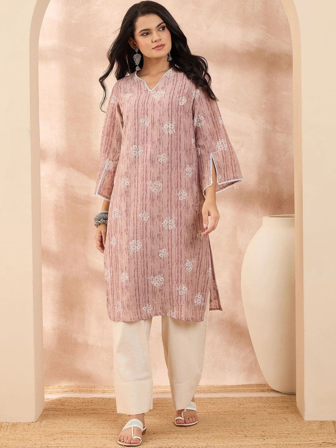 Anouk Women Ethnic Motifs Printed Regular Thread Work Kurta with Palazzos - view 1