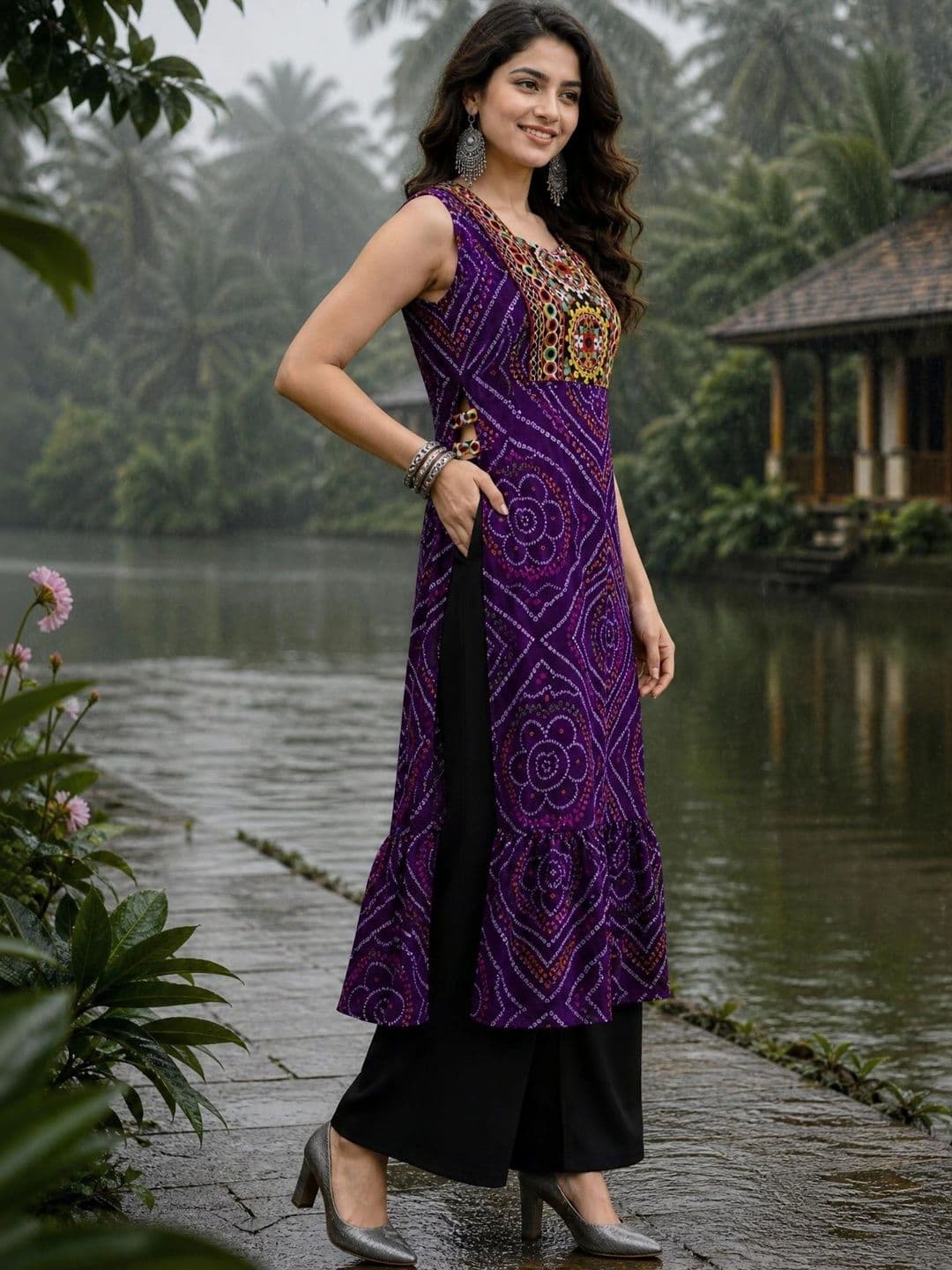 Youthnic Women Bandhani Printed Thread Work Georgette Kurta thumbnail 4