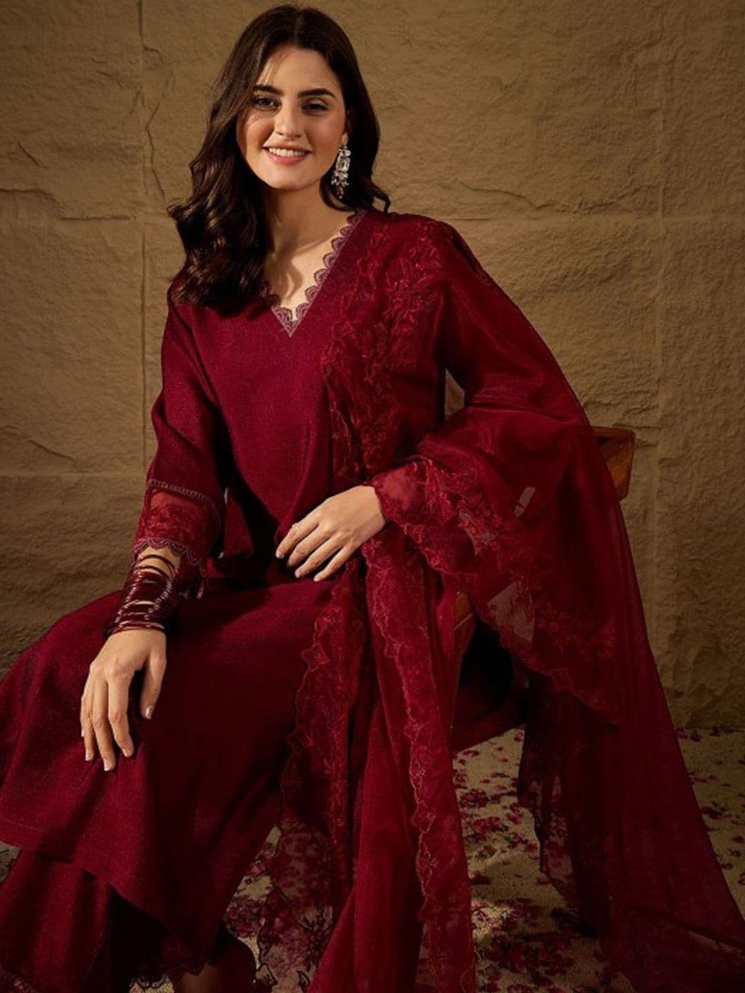 Sangria Women Ethnic Motifs Regular Thread Work Kurta with Trousers & With Dupatta thumbnail 2