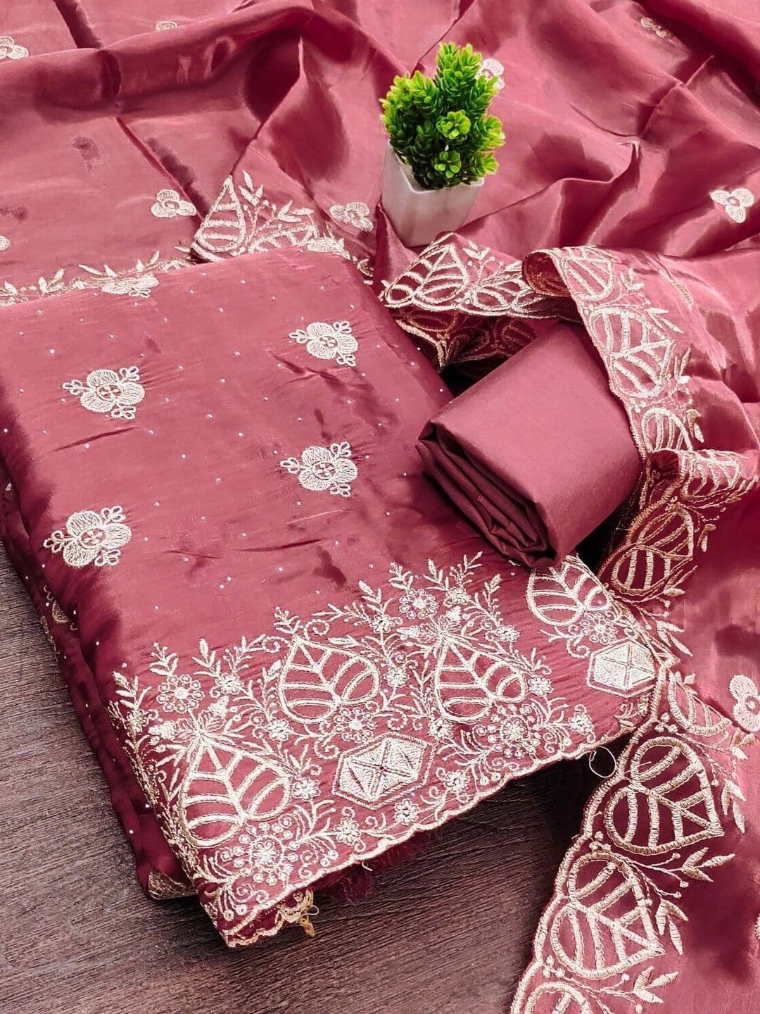 TAVAS Embroidered Pure Silk Unstitched Dress Material thumbnail 3