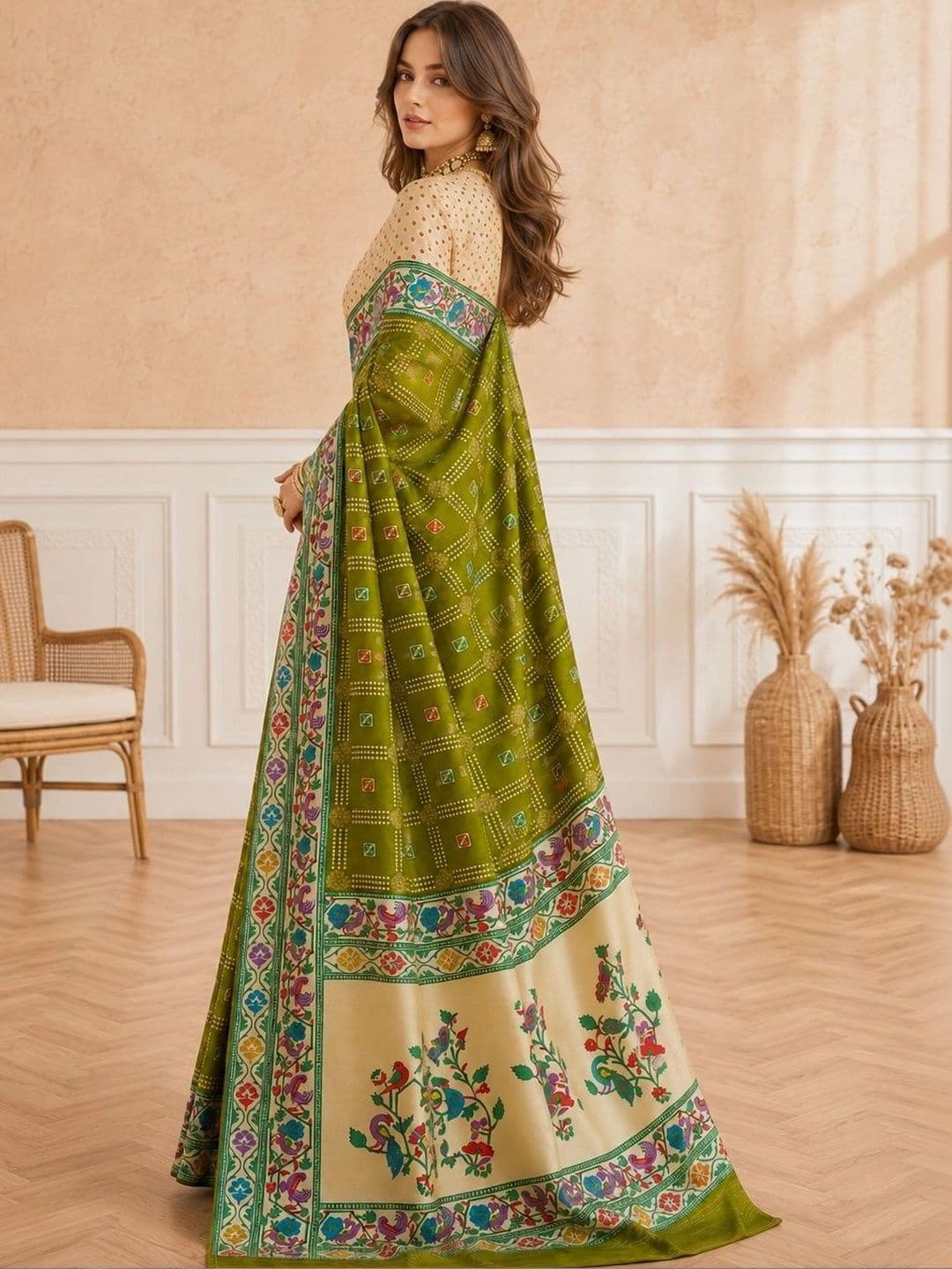 all about you Ethnic Motifs Zari Silk Blend Designer Paithani Saree thumbnail 4