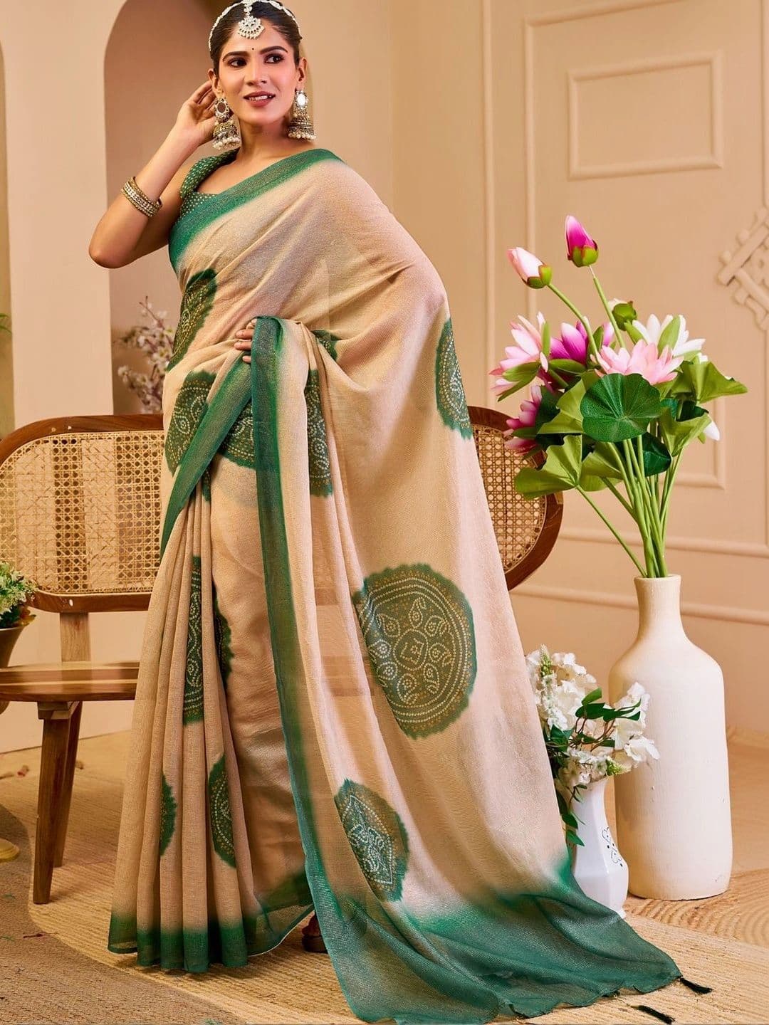 ZAMUNA Bandhani Tissue Designer Bhagalpuri Saree thumbnail 5