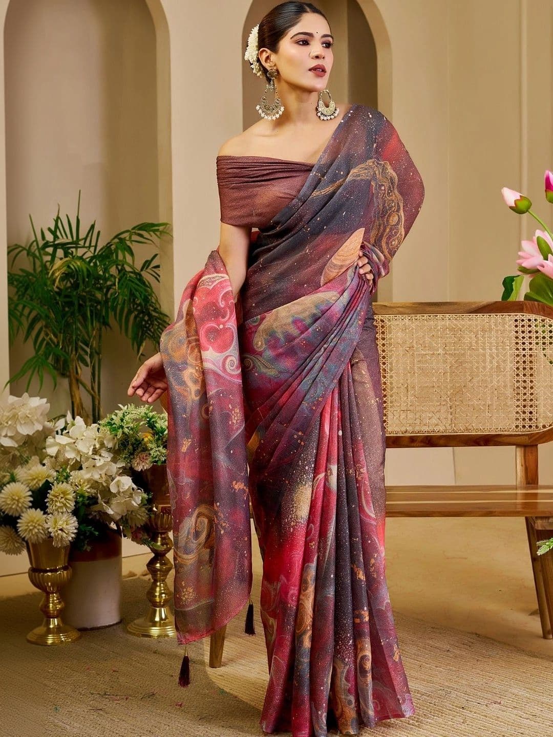 ZAMUNA Floral Tissue Designer Bhagalpuri Saree thumbnail 2