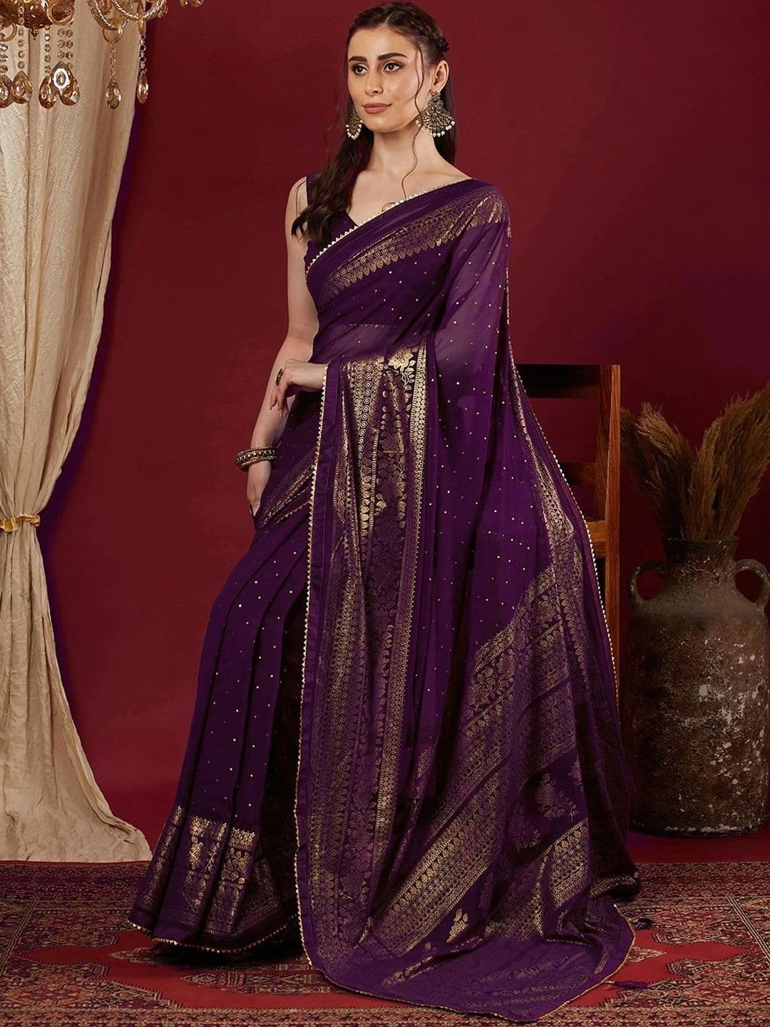 SANISA Woven Design Zari Pure Georgette Saree thumbnail 6